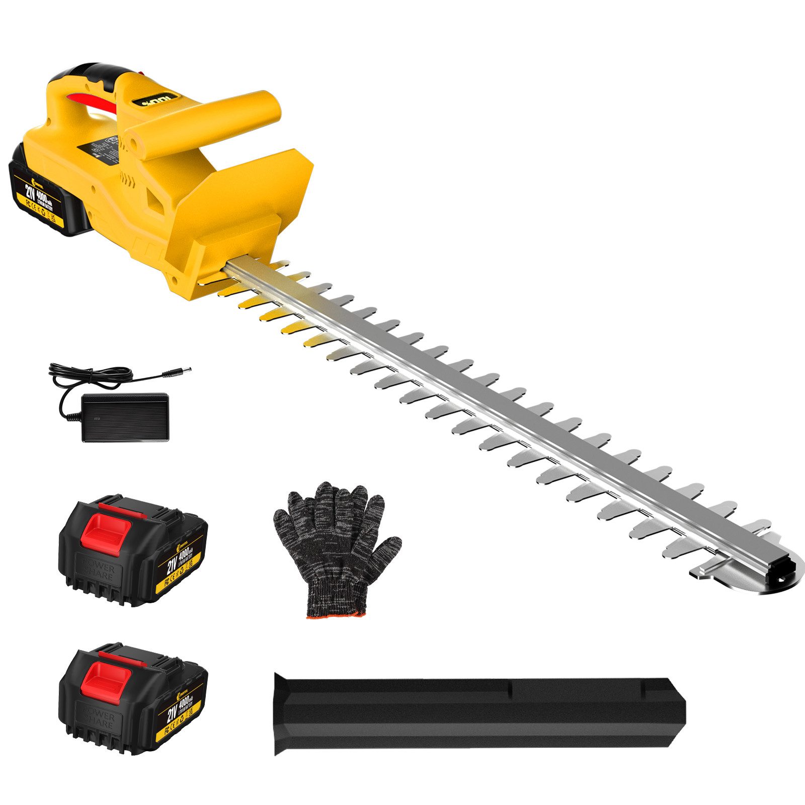 CONENTOOL Akku-Heckenschere 21V Elektro-Heckenschere mit 2x4Ah Akku und Ladegerät, (set), 50 cm Schnittlänge, kabellose Gartenschere für Hecken & Büsche