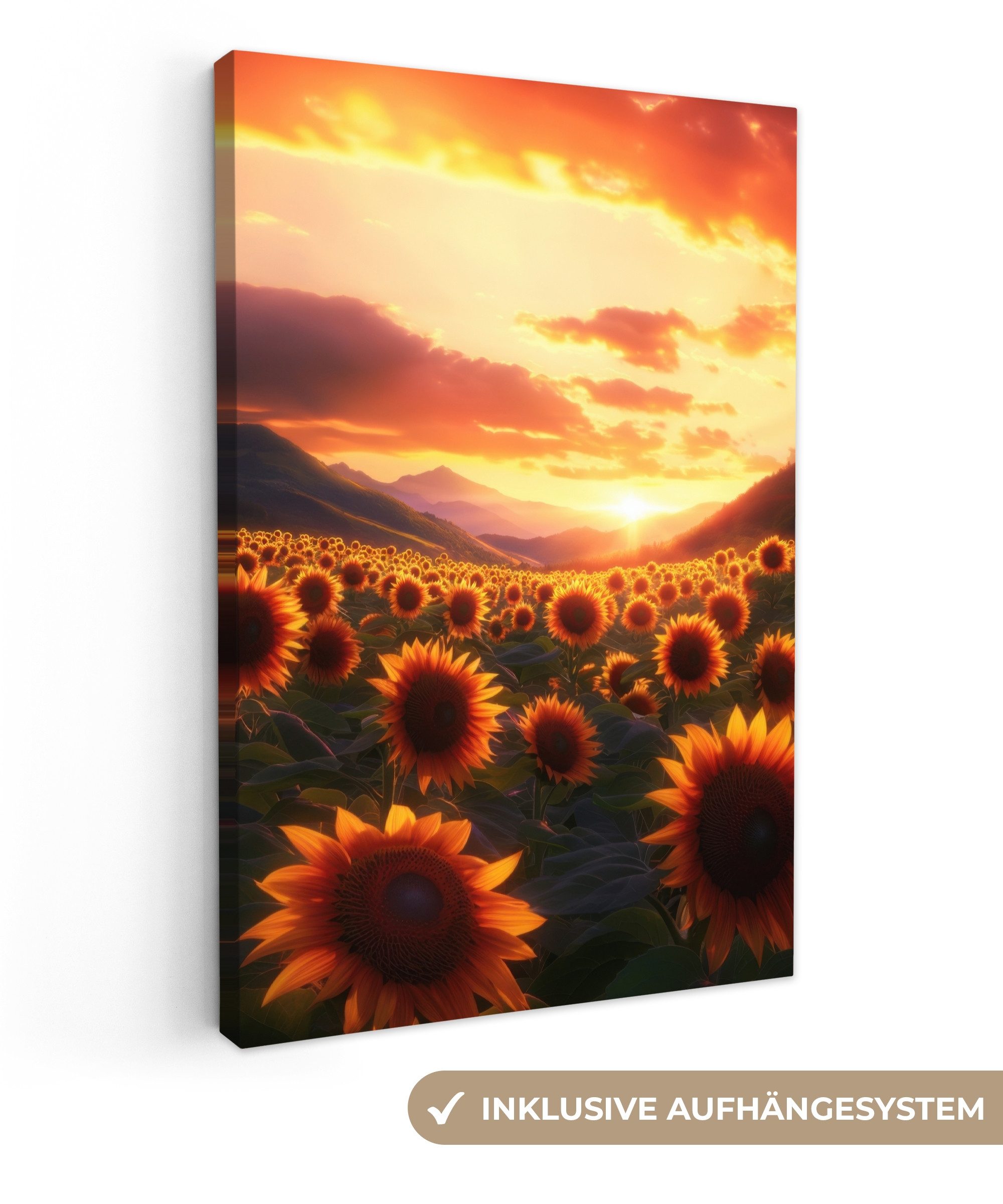Leinwandbild Sonnenblumen - Sonnenuntergang - Landschaft