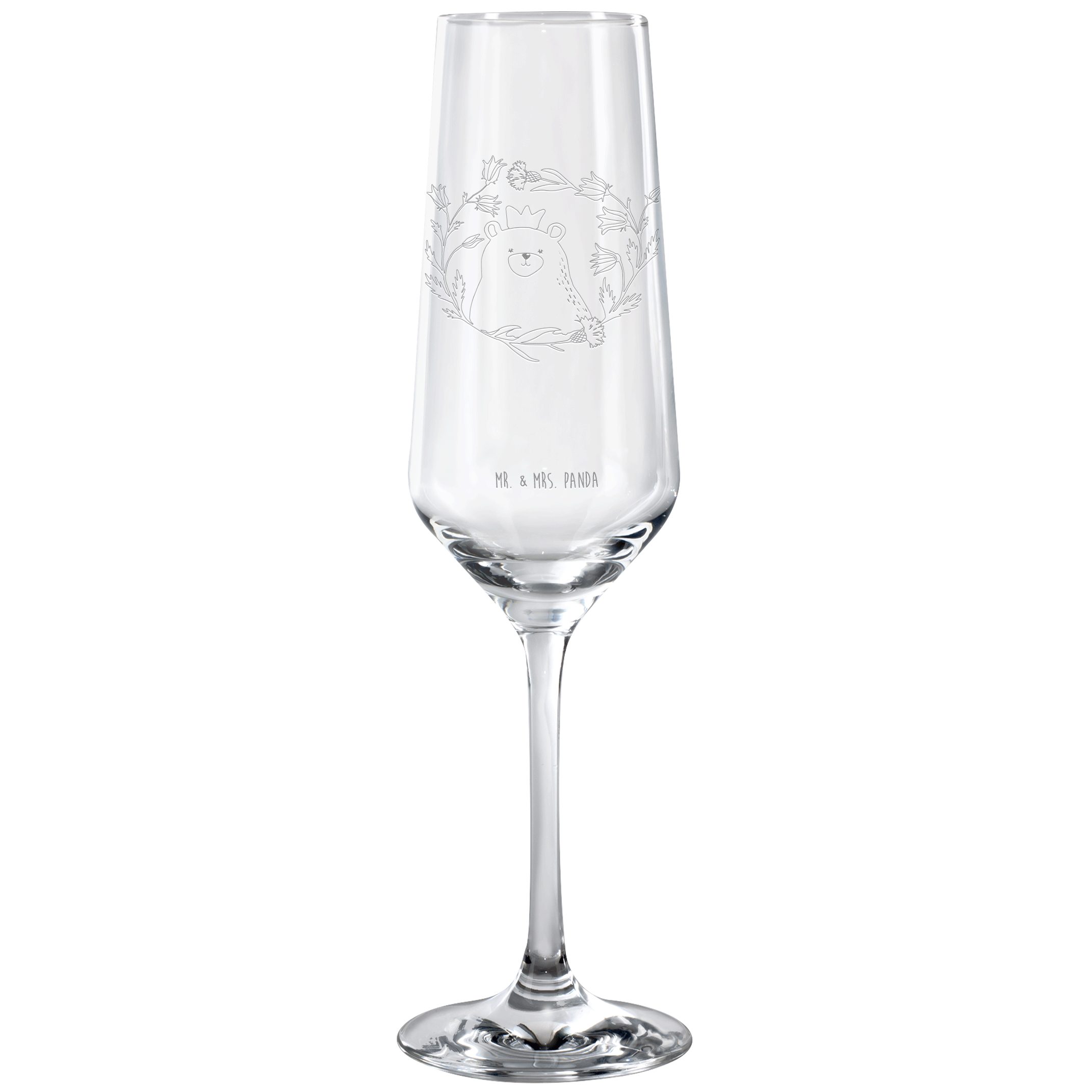 Mr. & Mrs. Panda Sektglas Bär Königin - Transparent - Geschenk, Sektglas, Spülmaschinenfeste Se, Premium Glas, Hochwertige Gravur