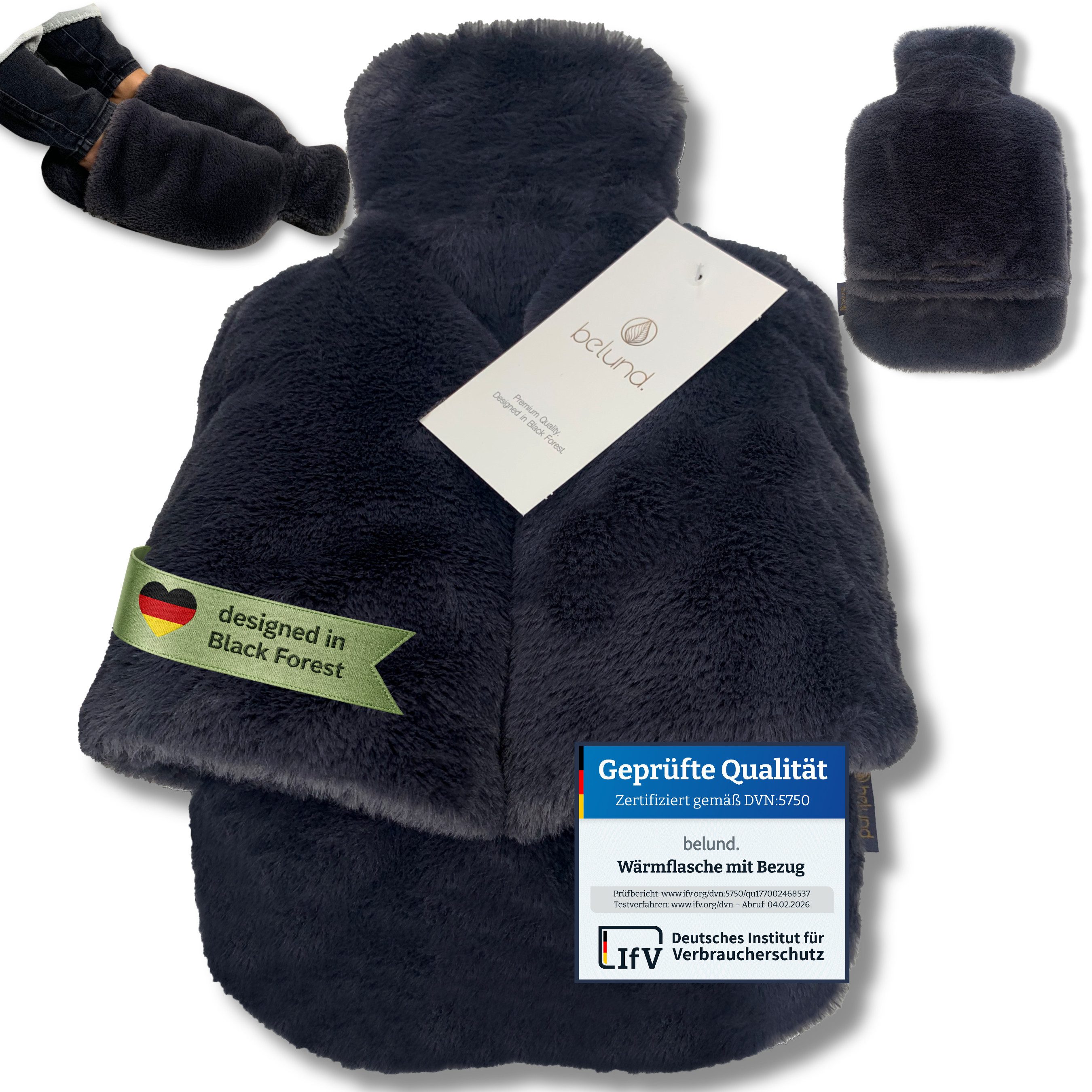 belund. Wärmflasche Premium Fußwärmer mit kuscheligem extra dickem Plüsch-Bezug, 2 in 1, 2 in 1- Wärmflasche und Fußwärmer, Bezug waschbar auf 30 Grad