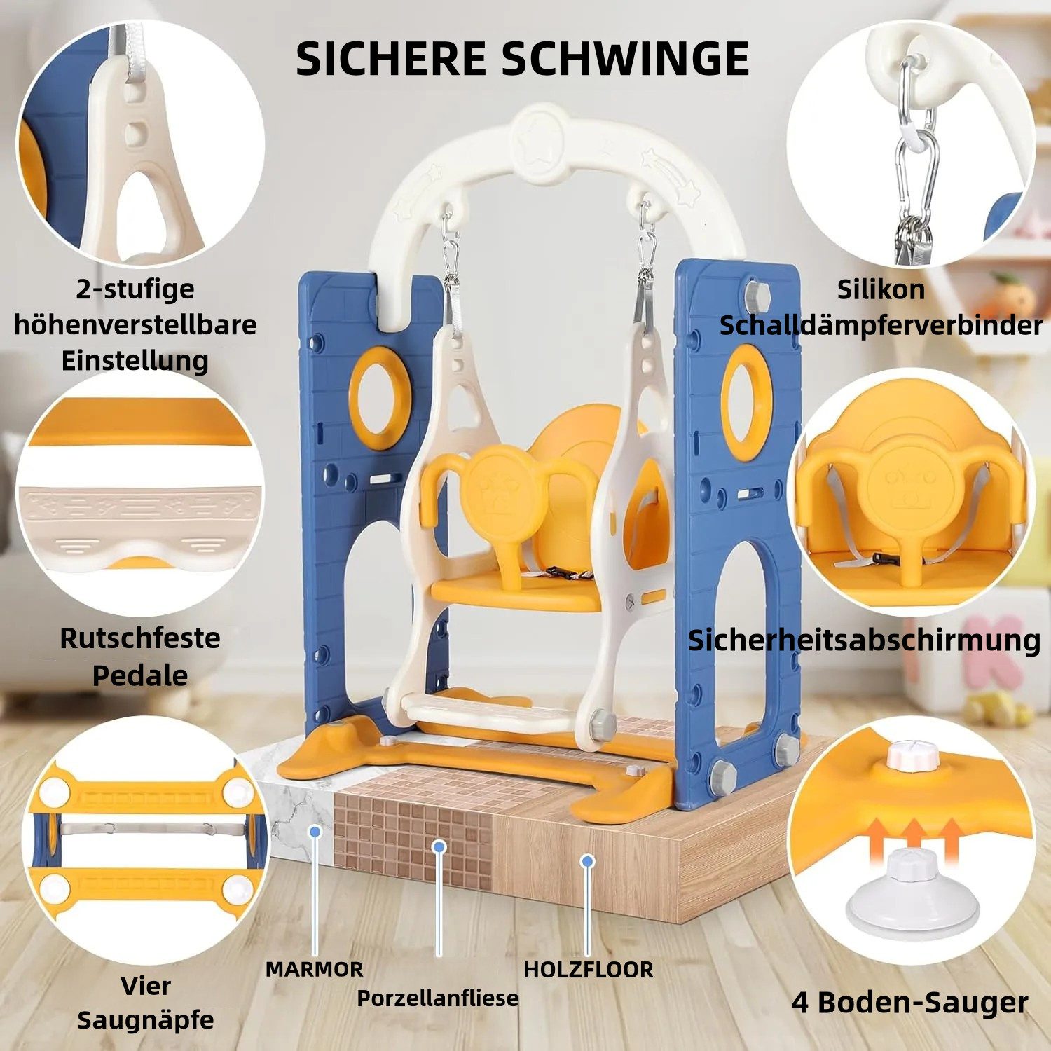 TLGREEN Rutsche 5-in-1 Kinderrutsche, Gartenrutsche Breite Stufen und Griffe, (Indoor und Outdoor Freistehende Rutsche), Kinderrutsche mit Schaukel, Klettergerü – Bild 4 von 5