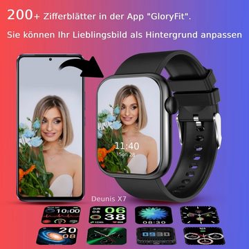 Deunis Fur Damen Herren mit Telefonfunktion Smartwatch (1,85 Zoll, Android iOS), Mit Fitness Tracker, Schlafmonitor, Schrittzähler, Armband Sportuhr