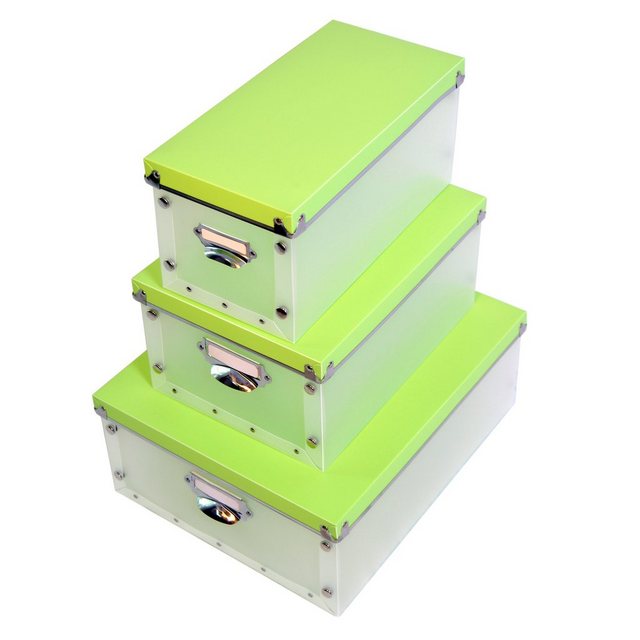 dynasun Aufbewahrungsbox “YA0725 GREEN” (1 St), 3x XXL Designer Aufbewahrungsbox Ordnungsbox DynaSun YA0725 Schachtel Allzweckbox Kiste Stapelbox Faltschachtel mit Deckel