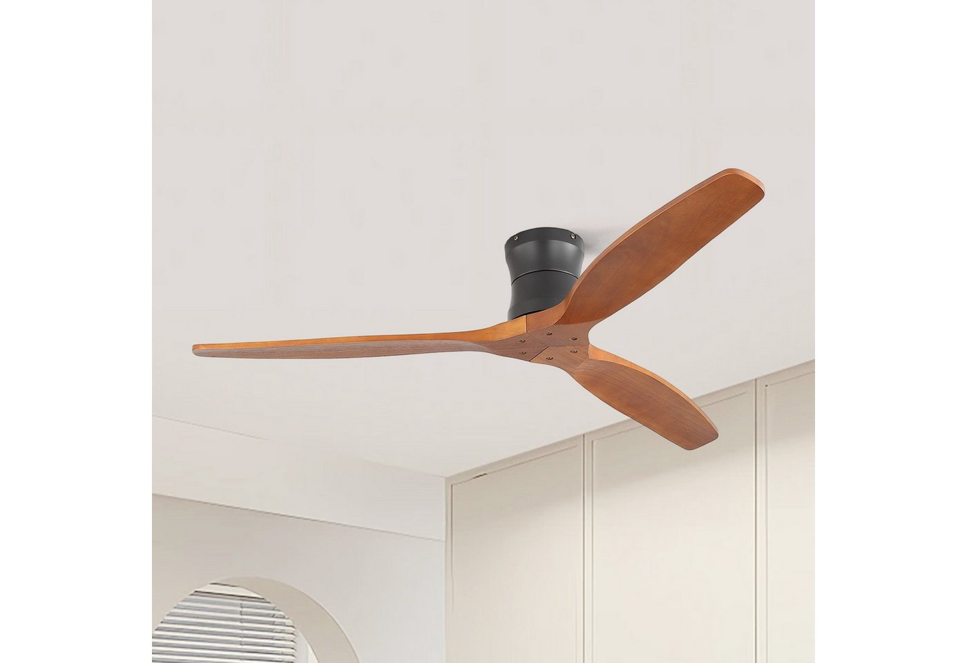 Sofucor Deckenventilator mit 3 Echtholzflügeln, leiser DC-Motor, 6 Geschwindigkeiten, Φ 132cm, mit Fernbedienung, Timer (1/4/8 h), ohne Leuchte und Aufhängung