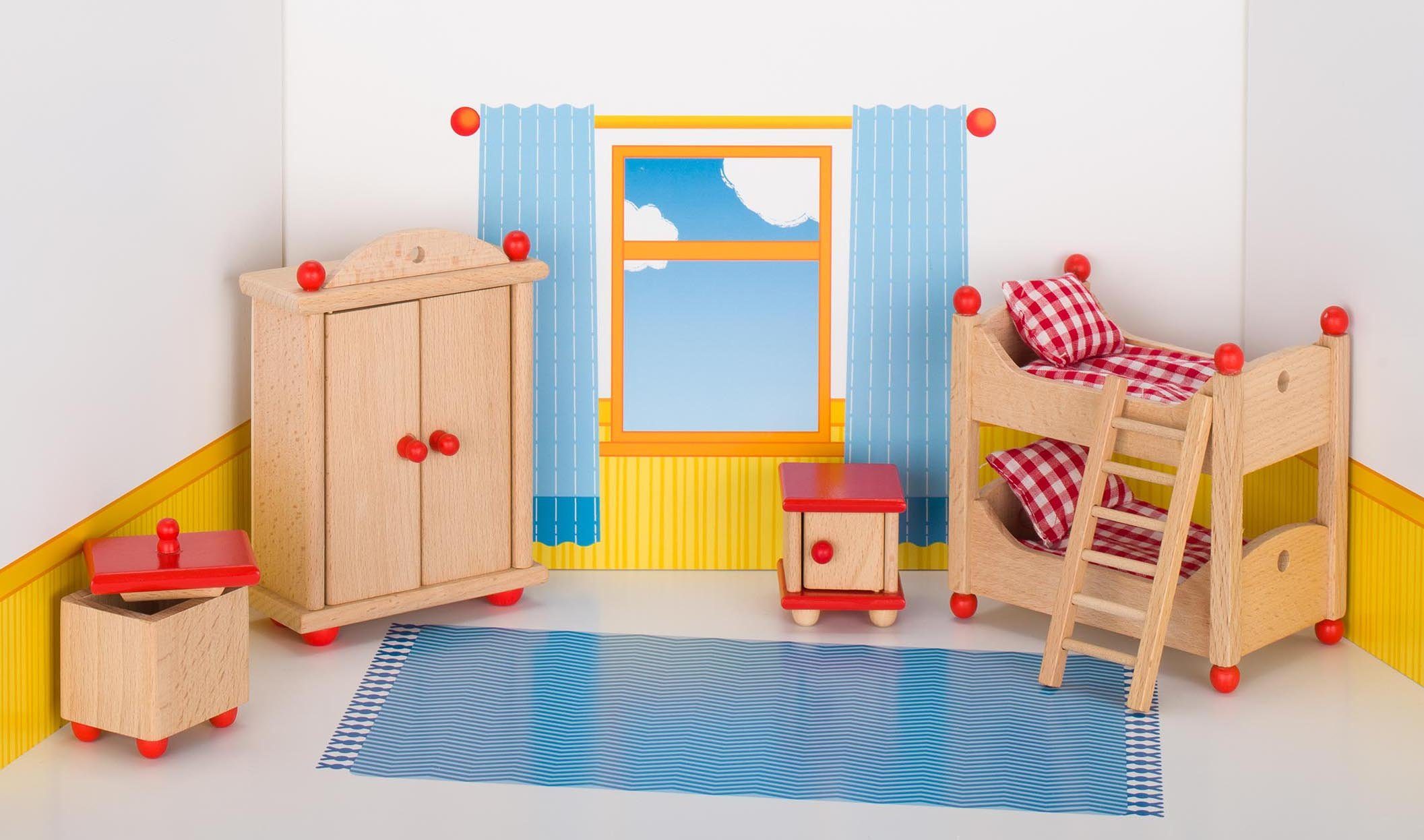 goki Puppenhausmöbel Kinderzimmer (12tlg), Perfekt für Puppen und  Spielzeugfiguren, aus Holz