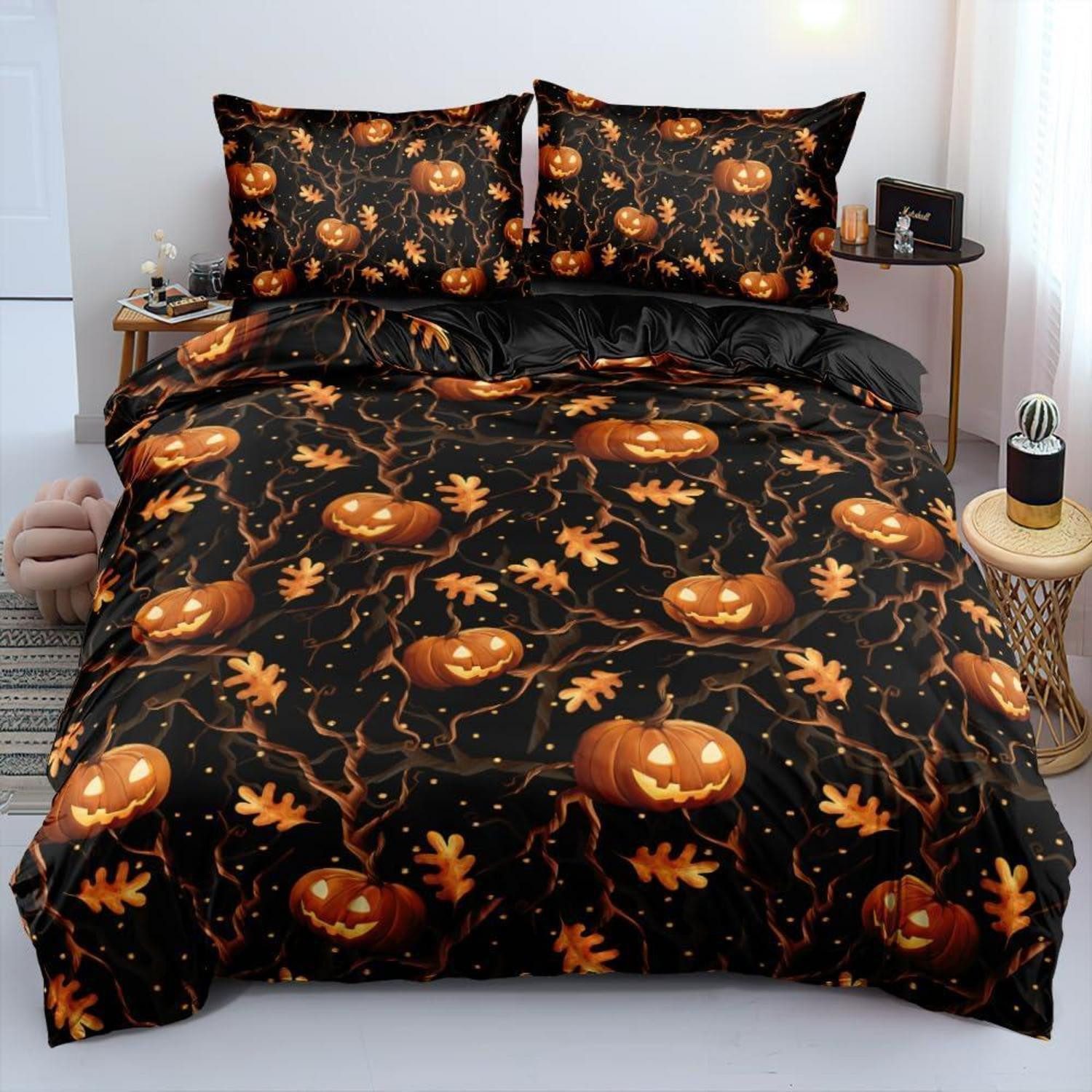 LuxusKollektion Jugendbettwäsche Bettwäsche-Set 4tlg. 135x200 Halloween Kürbis