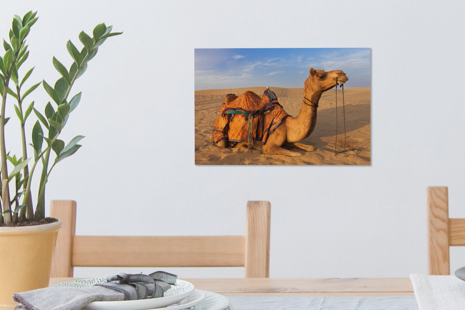 in Leinwandbild Aufhängefertig, Leinwandbilder, (1 St), cm Sanddünen, den 30x20 Wanddeko, Wandbild OneMillionCanvasses® Dromedar-Kamel