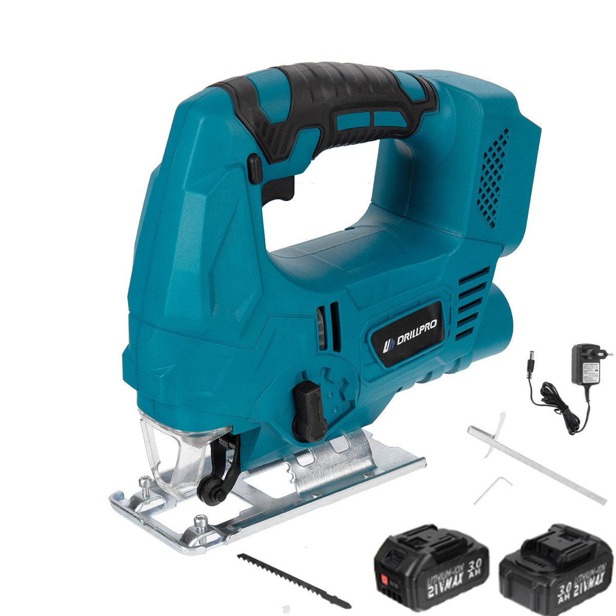 Insma Akku-Stichsäge 600W Stichsäge 2500 U/min, 18mm Hub, mit Staubabsaugung, inklusive 2x 3,0Ah Akku, Ladegerät und Koffer