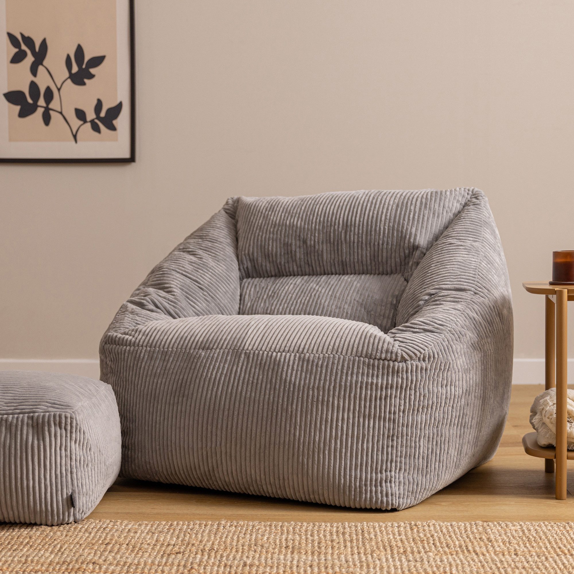 icon Sitzsack Riesen Sessel aus Cord Flauschig „Natalia" mit Hocker (Spar-Set, 1 x Sitzsack-Sessel, 1 x Fußhocker), Sitzsack XXL, Made in Germany, für Erwachsene & Kinder, für Wohnzimmer