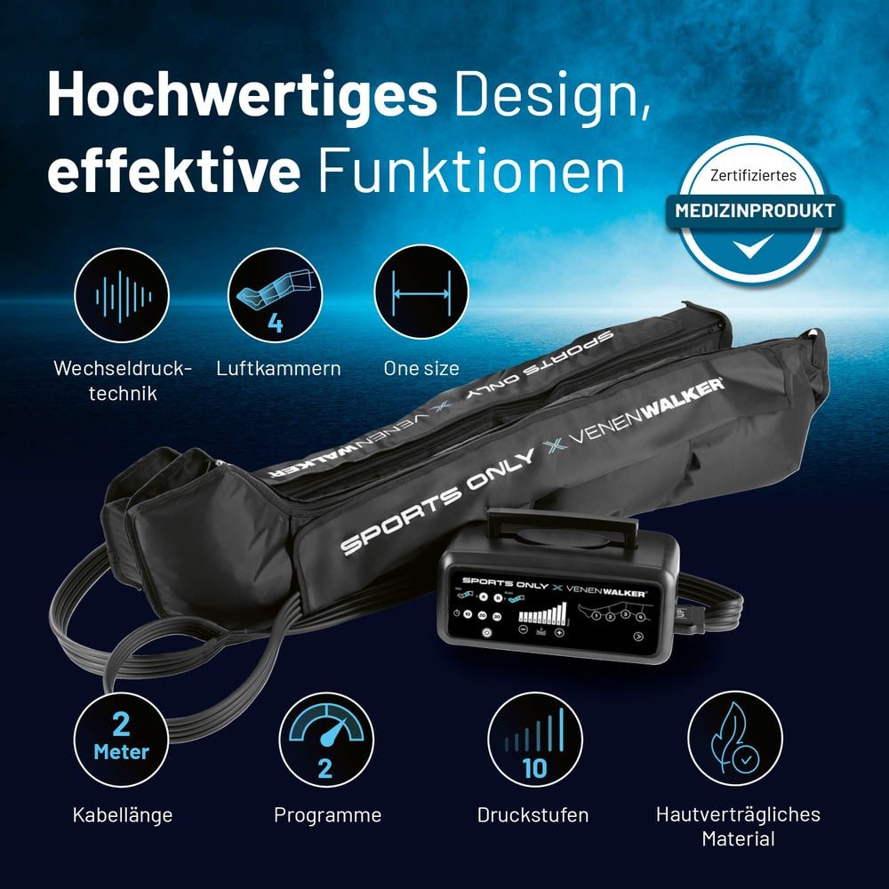 VITALmaxx Venentrainer SPORTS ONLY x VENENWALKER, Bein Massagegerät, Recovery Boots mit 10 Druckstufen & Wechseldrucktechnik