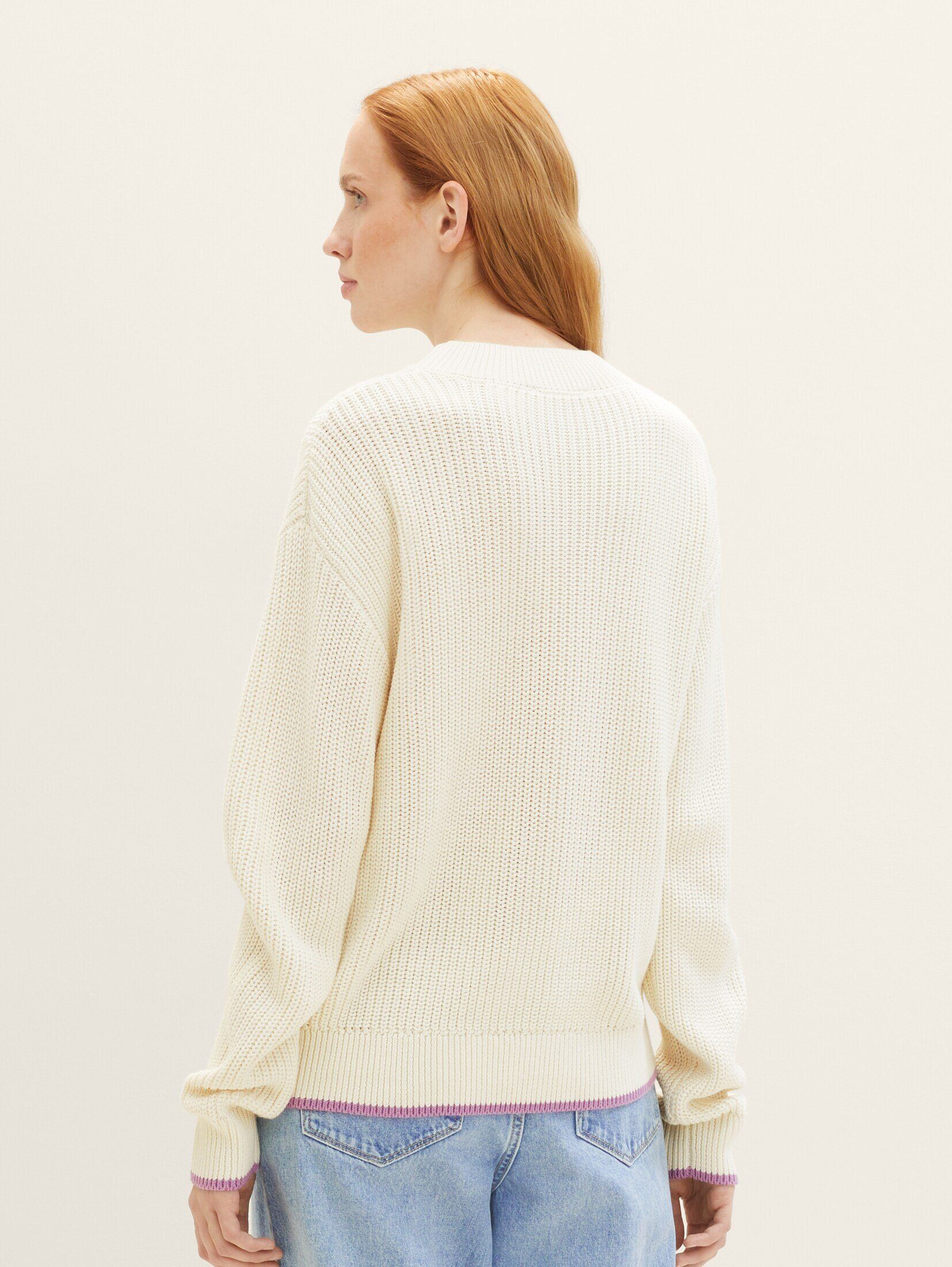 TAILOR beige Strickpullover Strickpullover mit neutral Lochmuster-Struktur soft Denim TOM