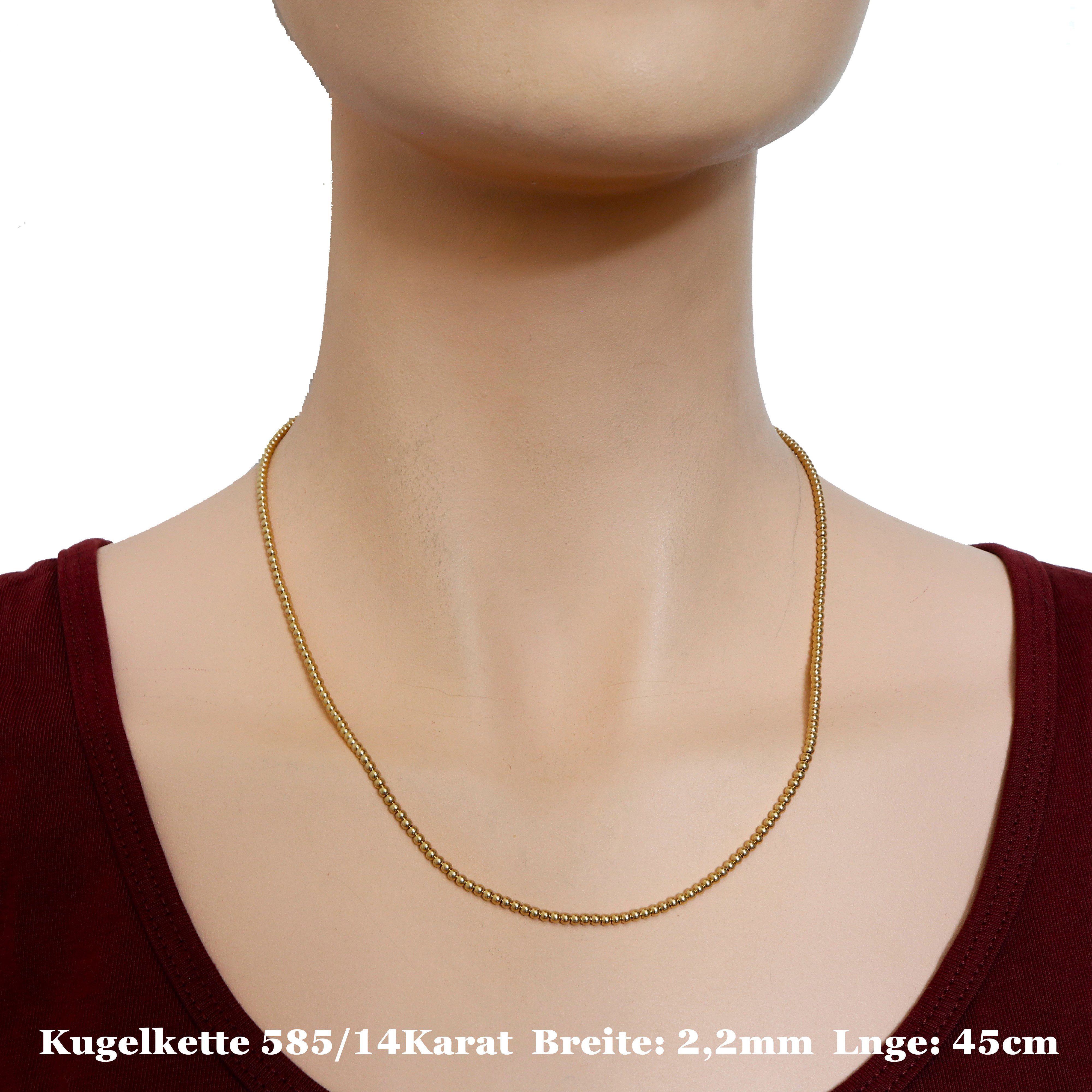 G & J Goldkette Kugelkette 585/14K Gold 2,2-4,0mm 42-50cm hochwertige edle Halskette (inkl. Schmucketui), Made in Germany – Bild 4 von 5