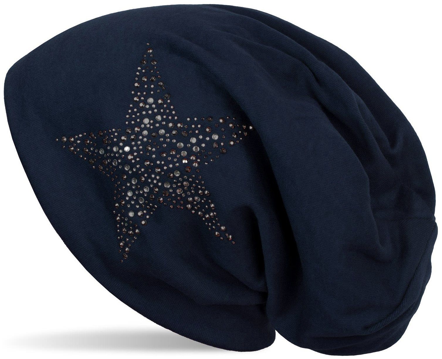 Nieten Beanie mit Stern styleBREAKER Strass Beanie (1-St) Mütze Midnight-Blue