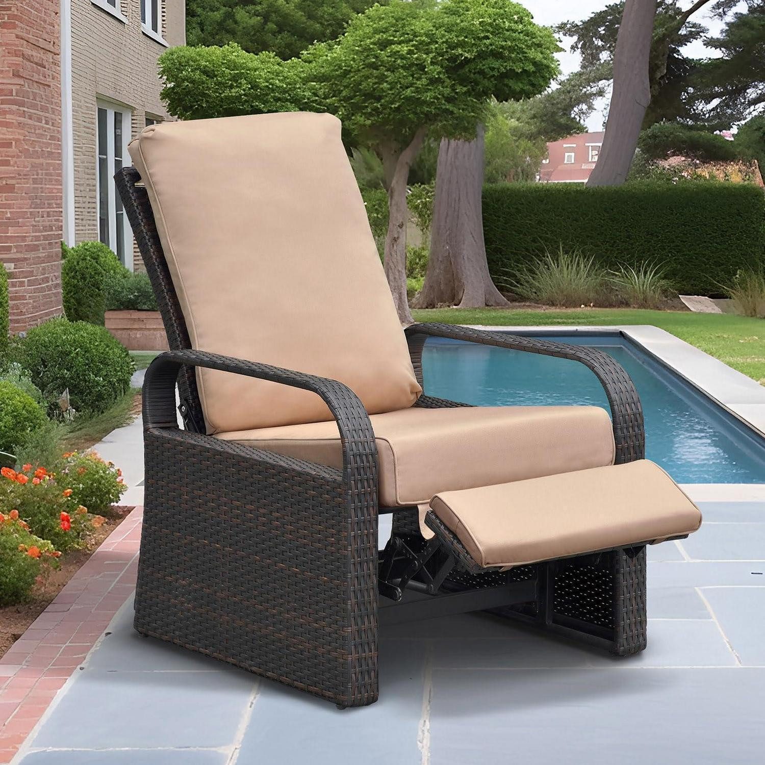 LuxusKollektion Gartensofa Outdoor Sessel mit Kissen braun/khaki, 1 Teile