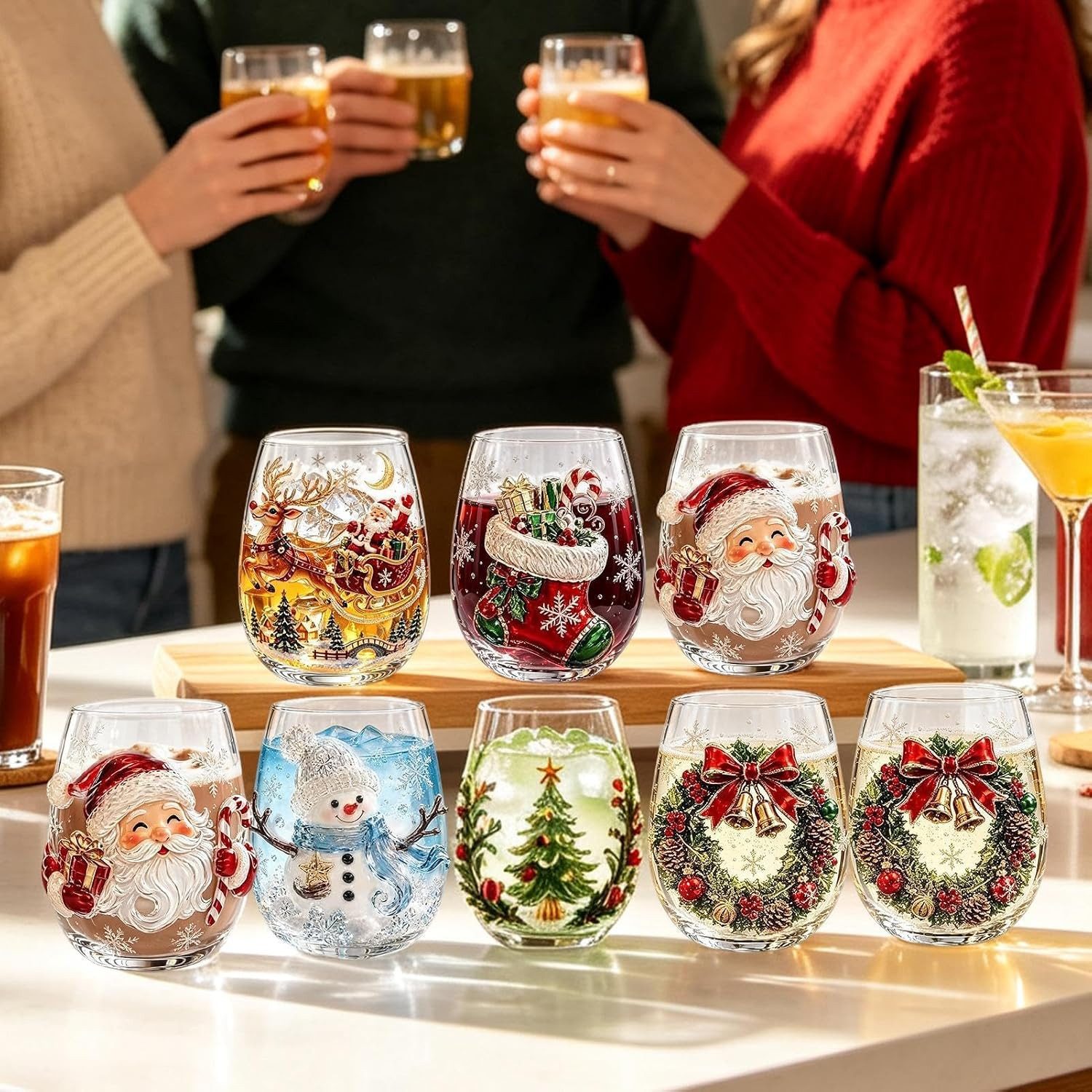 FELIXLEO Tasse 3D Weihnachtsgläser 6er Set, 300 Ml Stiellos Schneeflocken, 1-tlg. – Bild 5 von 5