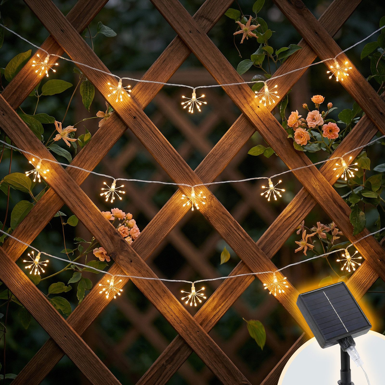 Salcar LED Solarleuchte LED Feuerwerk-Lichterkette Außen Solar Gartenleuchte Weihnachtsdeko, 5 Feuerwerk-Lichterkette 75 LED, 8 Modi