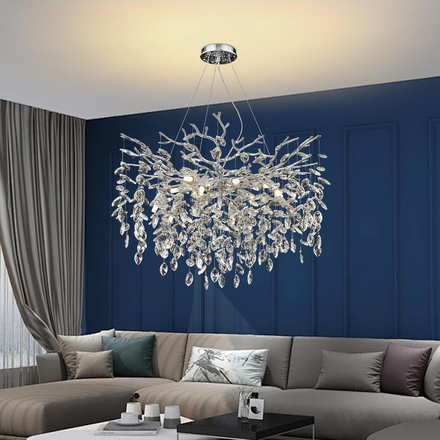 RRBEST Kronleuchter Modern Kronleuchter Kristall Leuchte, Luxus Kristall Pendelleuchte, Dimmbar Kristall Hängeleuchte, für Esszimmer, Wohnzimmer, Schlafzimmer
