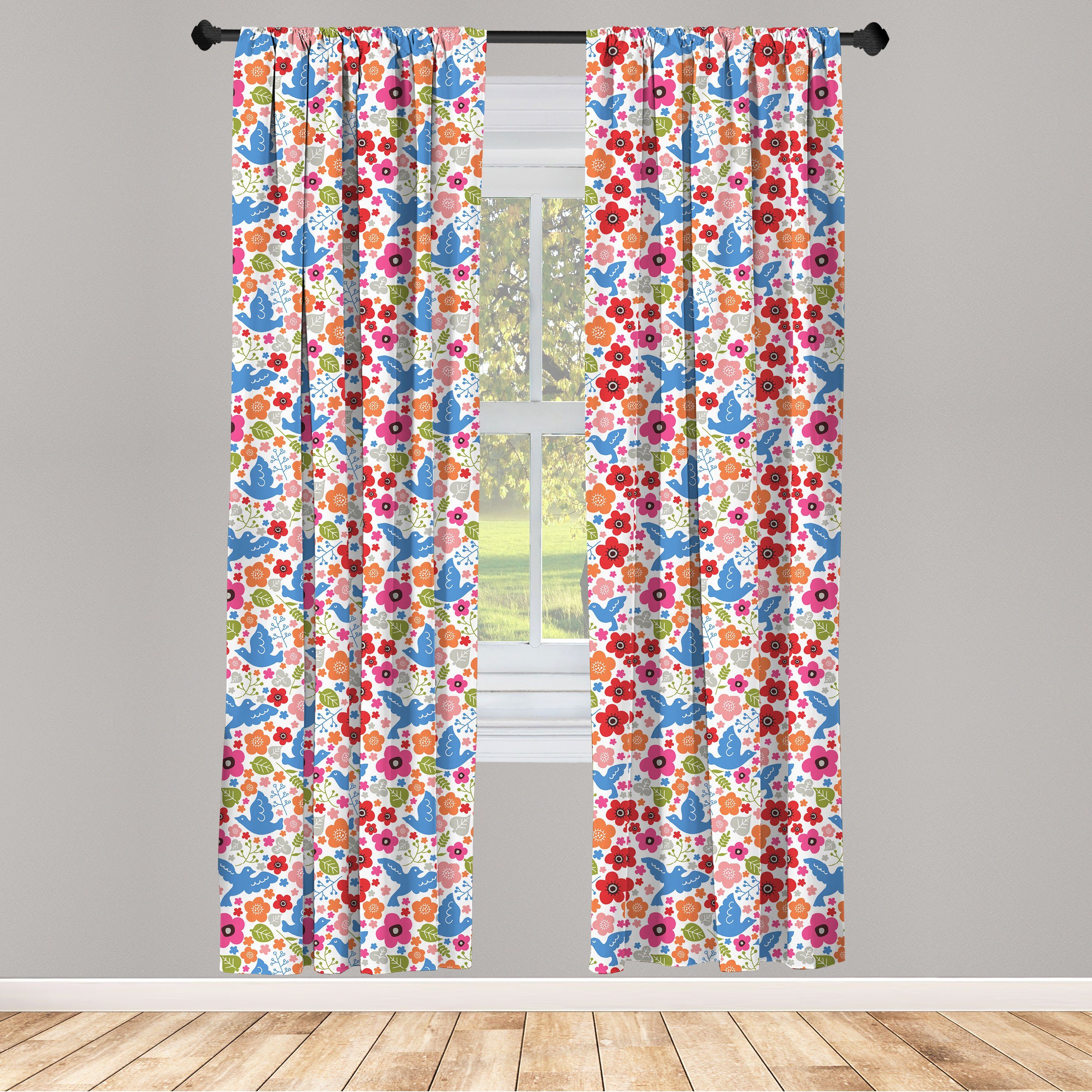 Gardine Vorhang für Wohnzimmer Schlafzimmer Dekor, Abakuhaus, Microfaser, Karikatur Pastoral-Blätter und Blumen