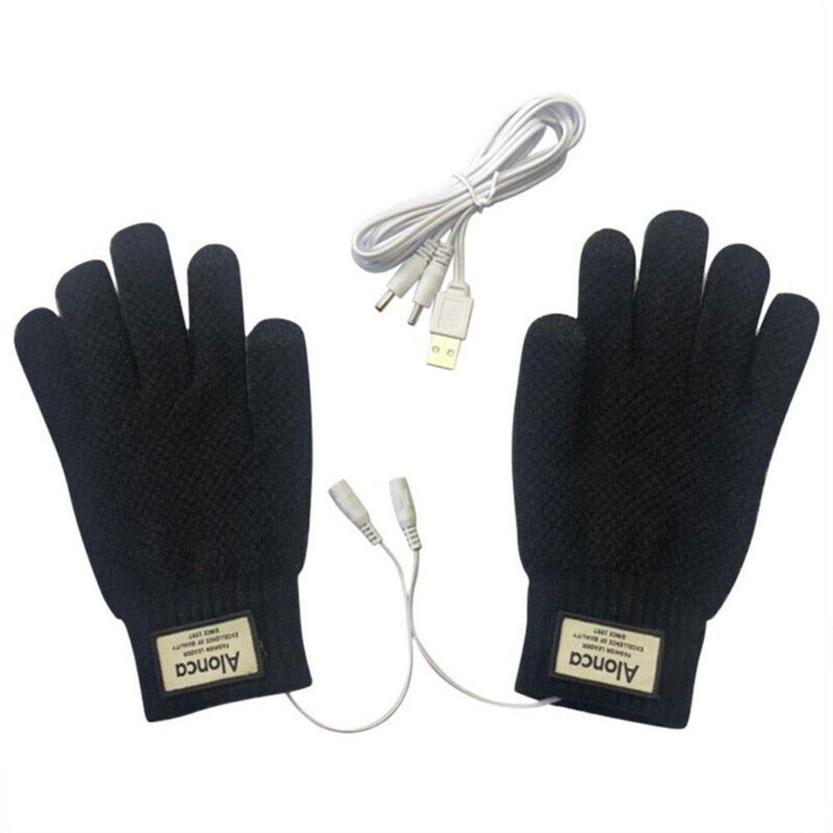 AUKUU Winter-Arbeitshandschuhe Sporthandschuhe Lederhandschuhe USB-wiederaufladbare Strickhandschuhe schwarz
