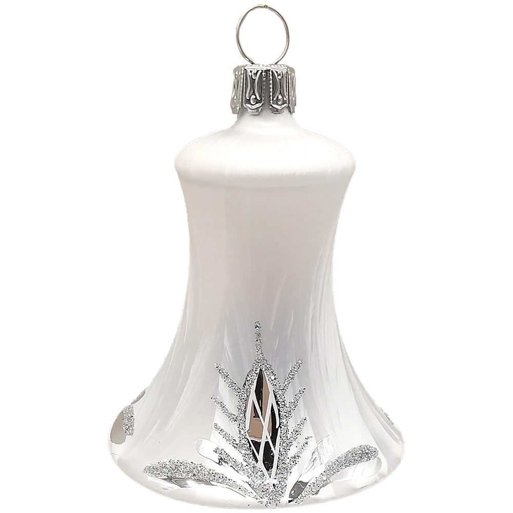 Schatzhauser Christbaumschmuck Glocke 5,5x6,5cm, silbernes Waffeldekor, Eislack weiss (1-tlg), mundgeblasen, handbemalt