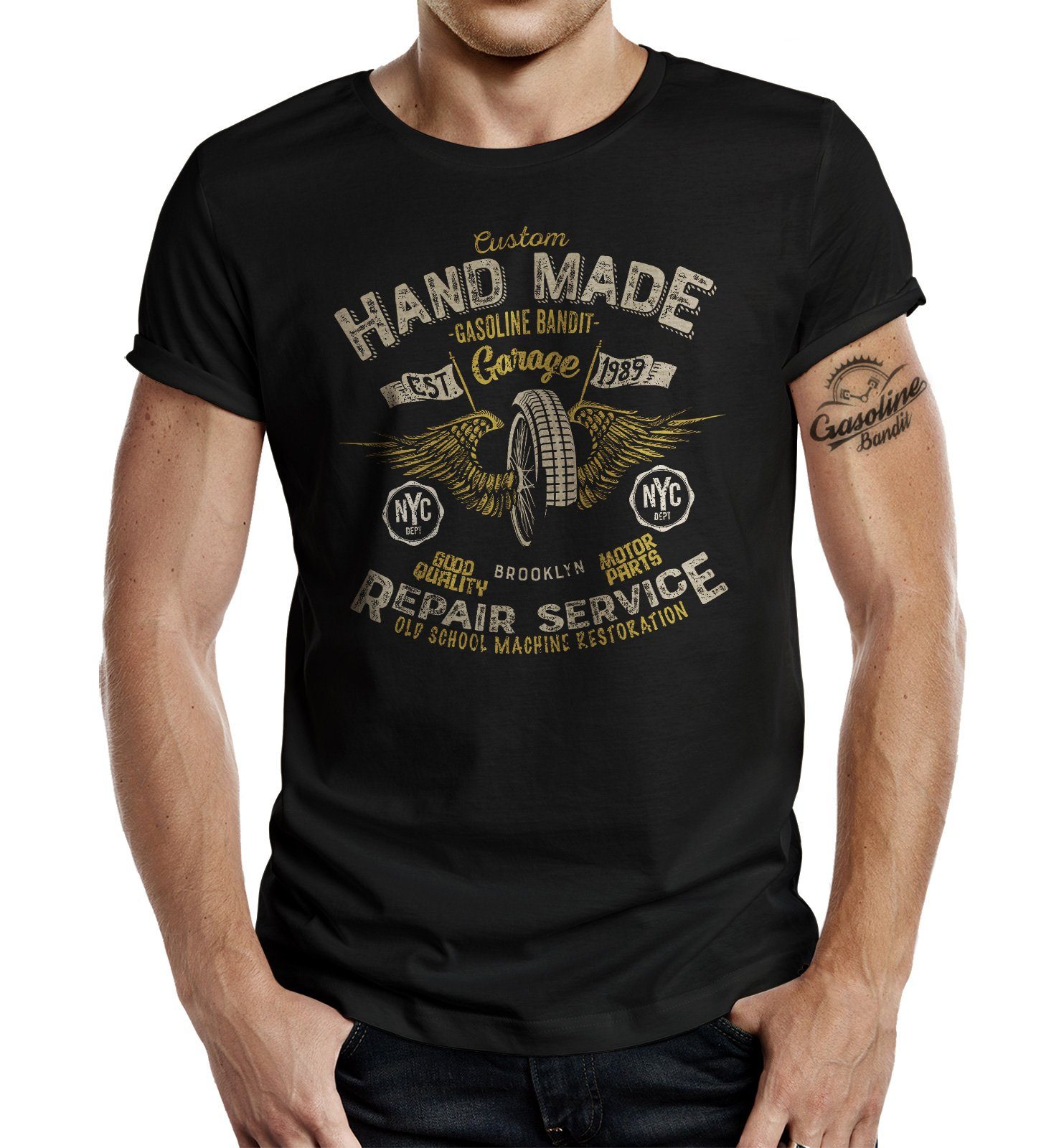 GASOLINE BANDIT® T-Shirt für US Muscle Car Racer Biker: Hand Made Repair Service