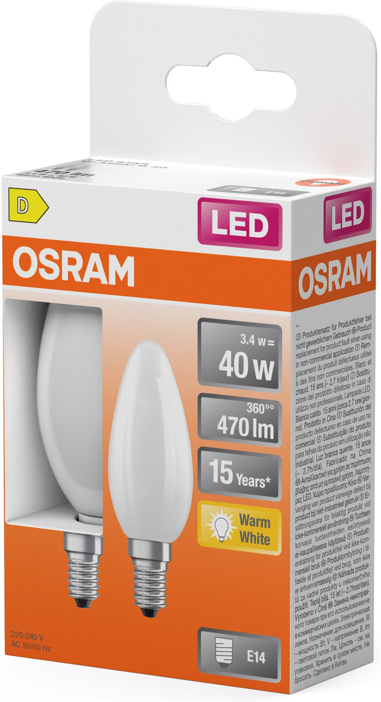 Osram LED-Leuchtmittel LED-Lampe Star Kerzenform B40, E14, 2 St., Warmweiß