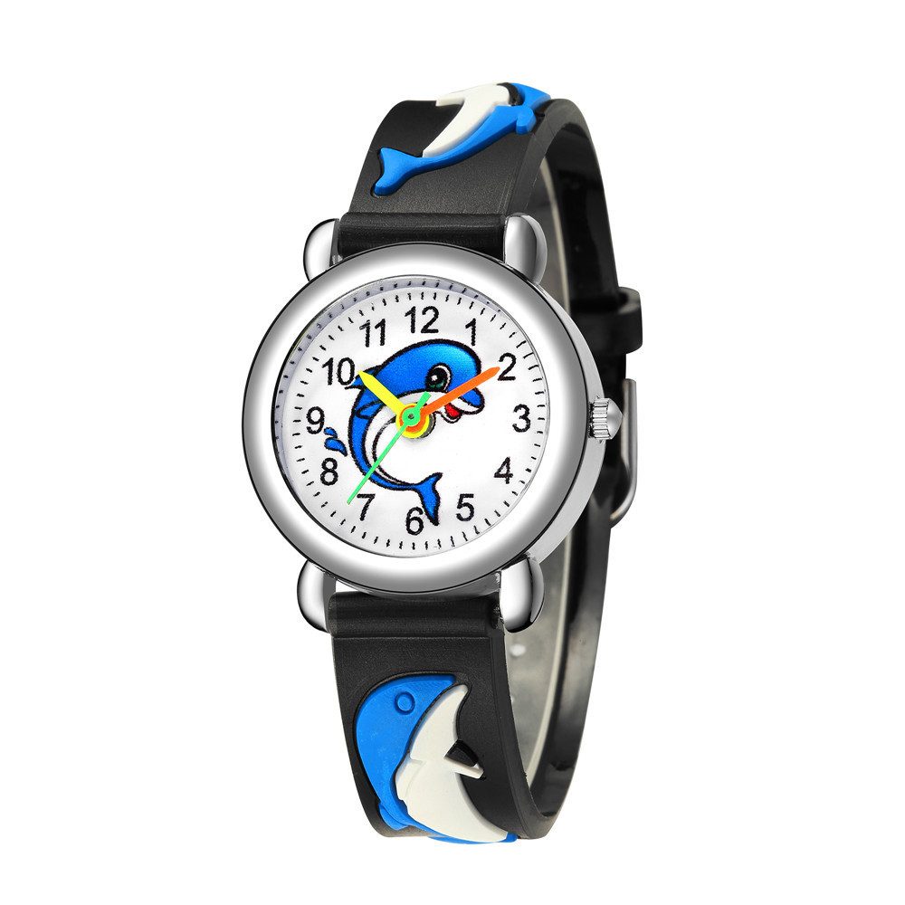 Quarzuhr Kinder Armbanduhr Silikon Uhr Bunte Kinderuhr mit Delfin