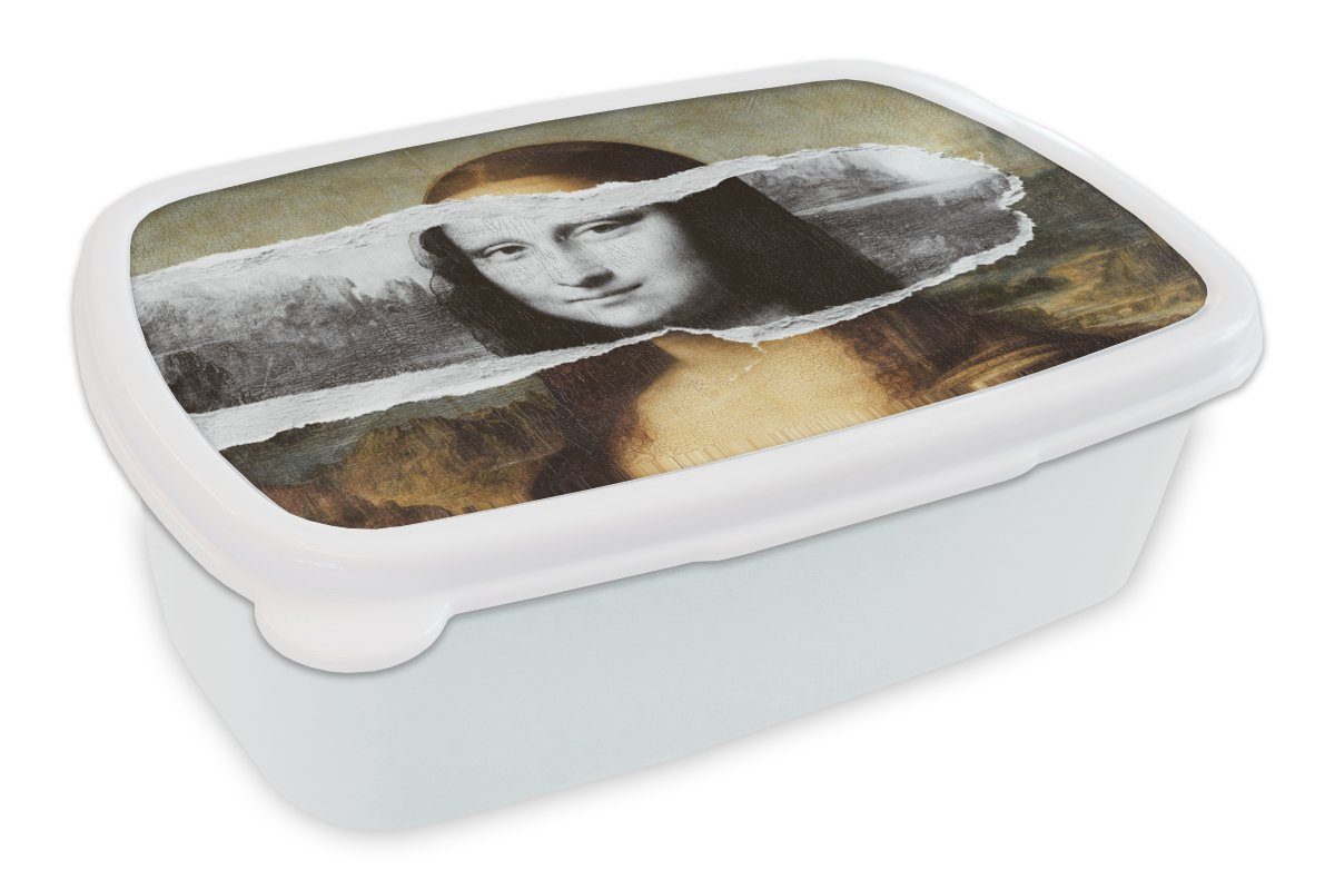 MuchoWow Lunchbox Mona Lisa - Schwarz und weiß - Da Vinci, Kunststoff, (2-tlg), Brotbox für Kinder und Erwachsene, Brotdose, für Jungs und Mädchen