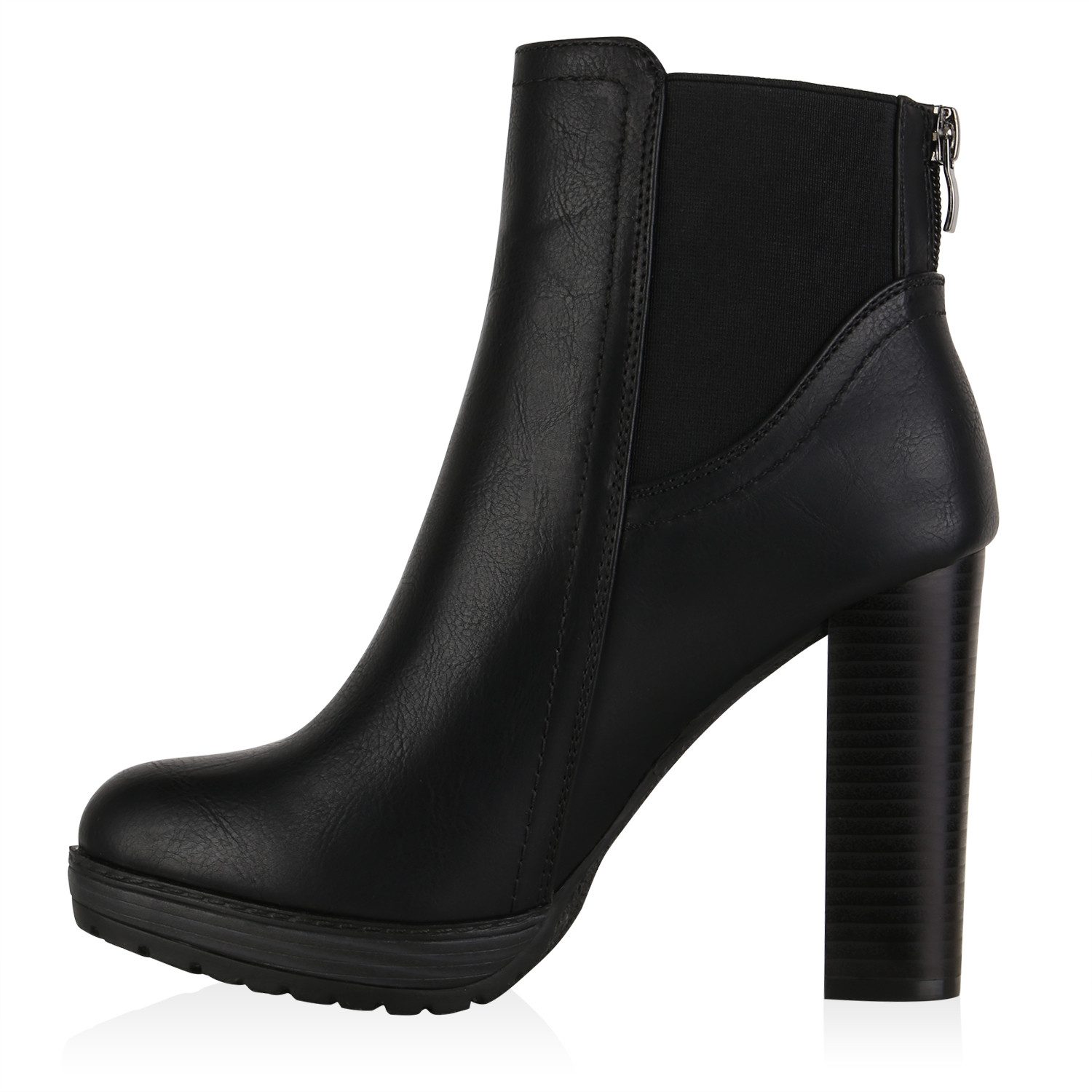 VAN HILL 78971 Ankleboots Damen Ankle Boots Plateau Stiefeletten Zipper Holzoptikabsatz