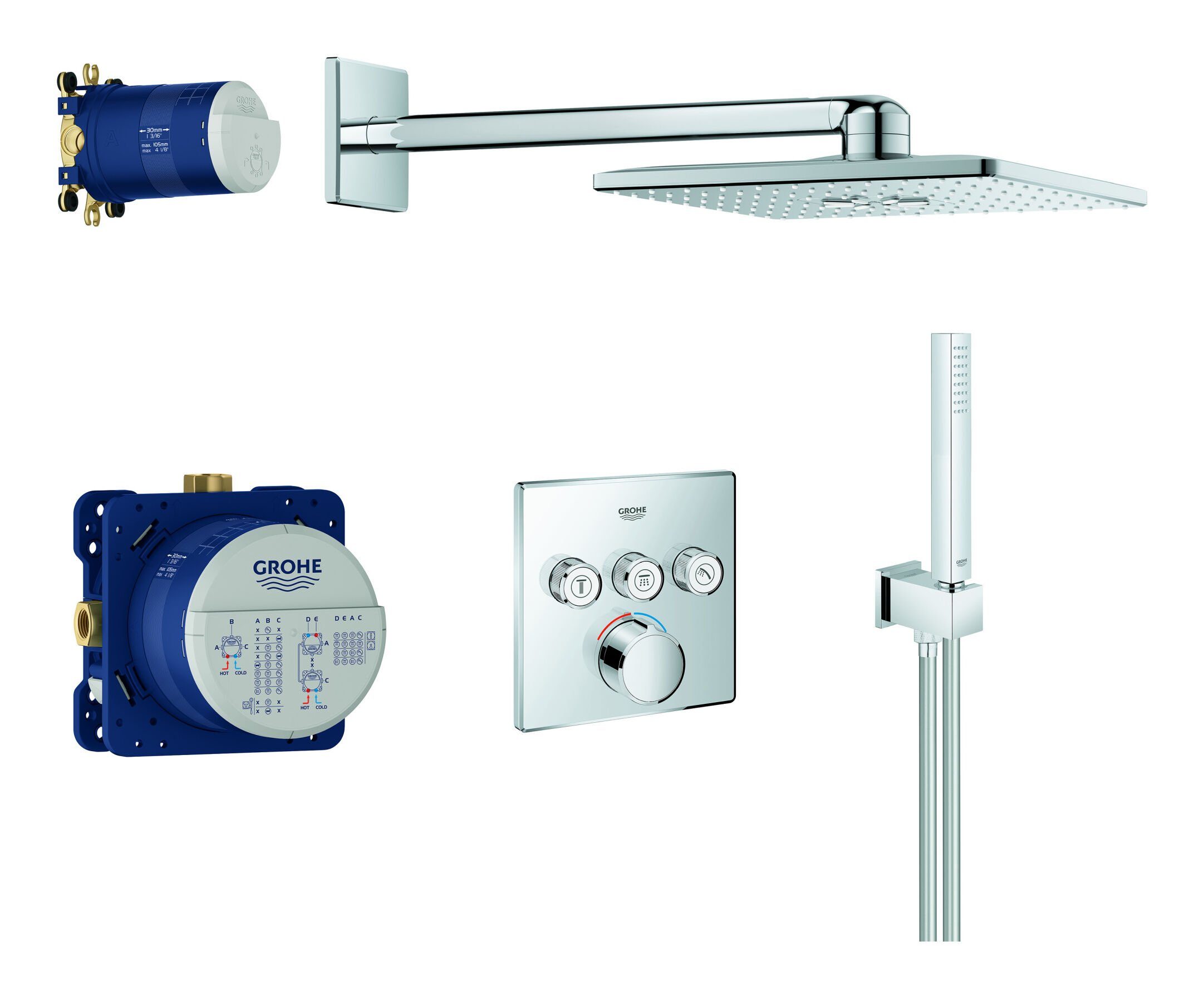 Grohe Duschsystem Rainshower SmartControl, Mit Kopfbrause eckig - Chrom
