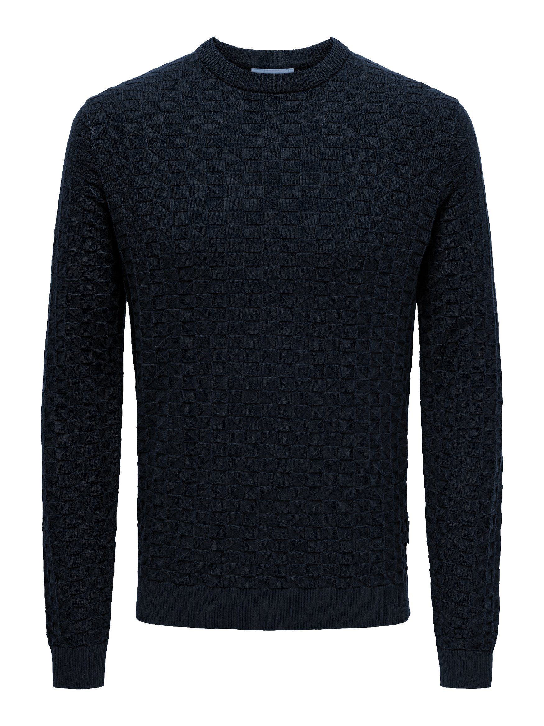 Strick SONS Geripptes Dunkelblau Karo Design ONLY & Muster 6742 ONSKALLE Pullover Strickpullover in