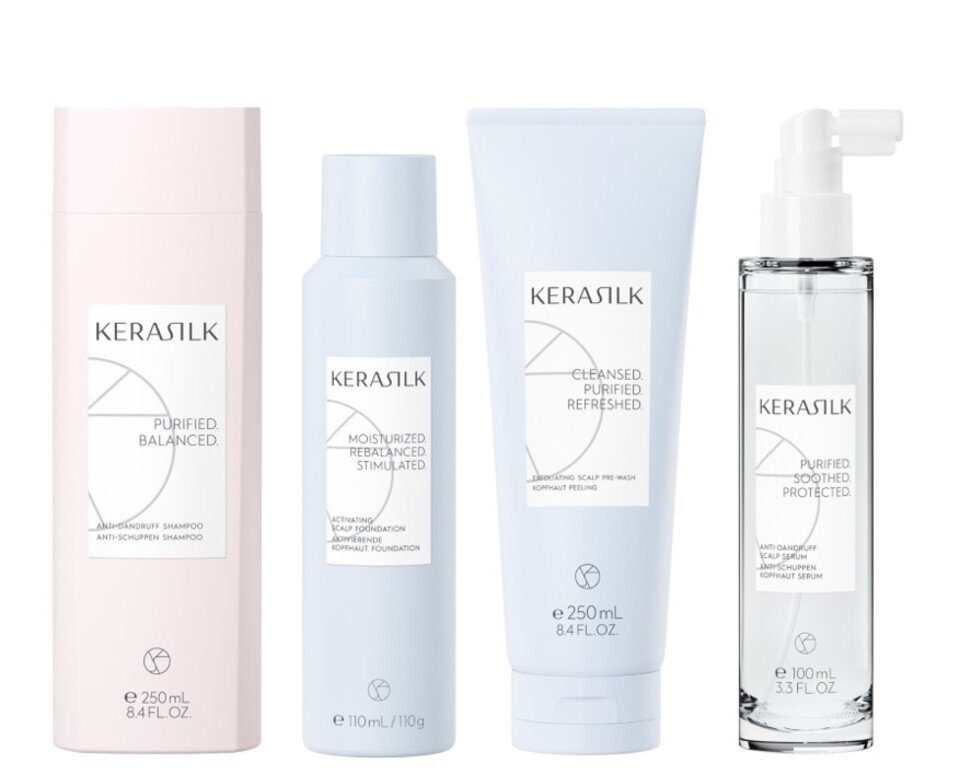 Serum Anti-Schuppen Kerasilk Shampoo 4-tlg., Peeling + Set, Haarpflege-Set + vegan Foundation, +