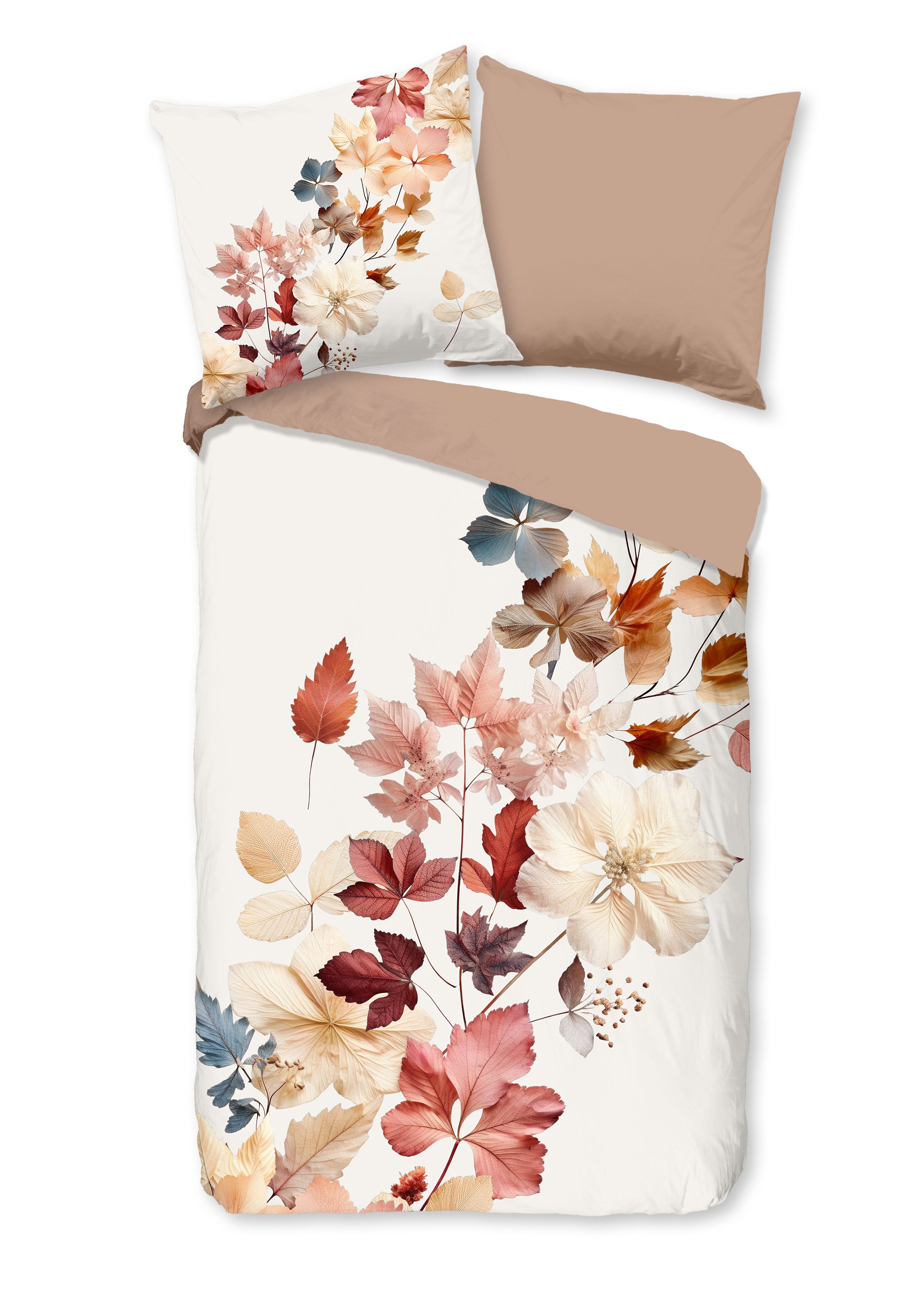 good morning Bettwäsche Bettwäsche 135x200 + 1 x 80x80 cm Renforcé Coco Blumen und Blätter na, Renforcé, 2 teilig, 1 x Bettbezug 135 x 200 cm + 1 x Kissenbezug 80 x 80 cm natur