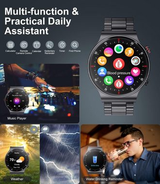 SUNKTA Smartwatch (1,32 Zoll, Andriod iOS), Herren mit Telefonfunktion Sprachassistent Touchscreen 100+Sportmodi