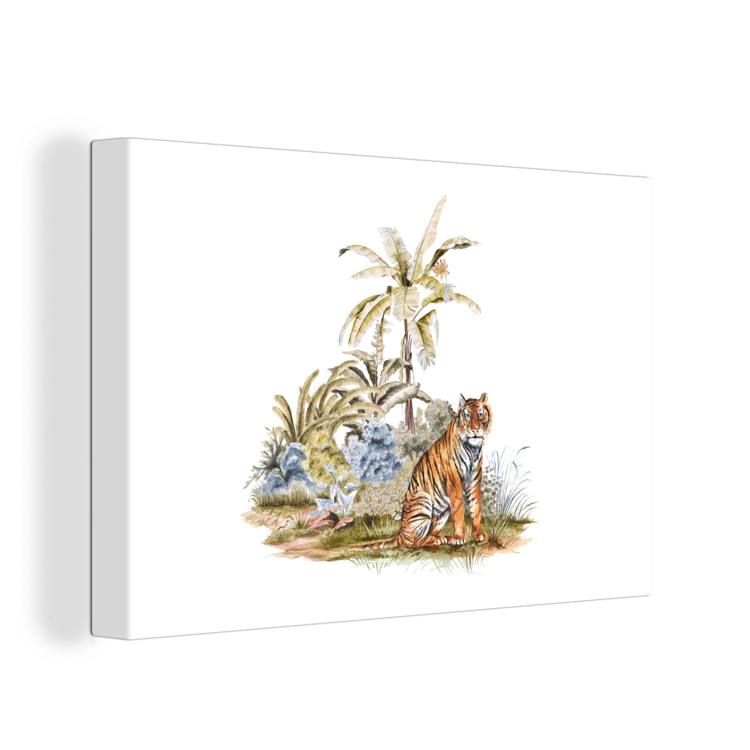 OneMillionCanvasses® Leinwandbild Tiger - Wald - Gemälde, (1 St), Wandbild Leinwandbilder, Aufhängefertig, Wanddeko, 30x20 cm