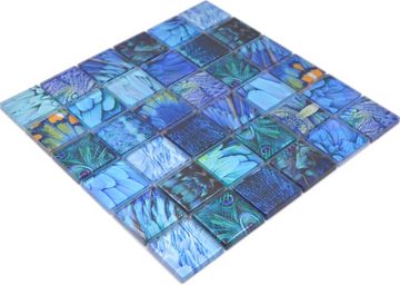 Mosani Mosaikfliesen Mosaikfliese Glasmosaik Bird blau türkis