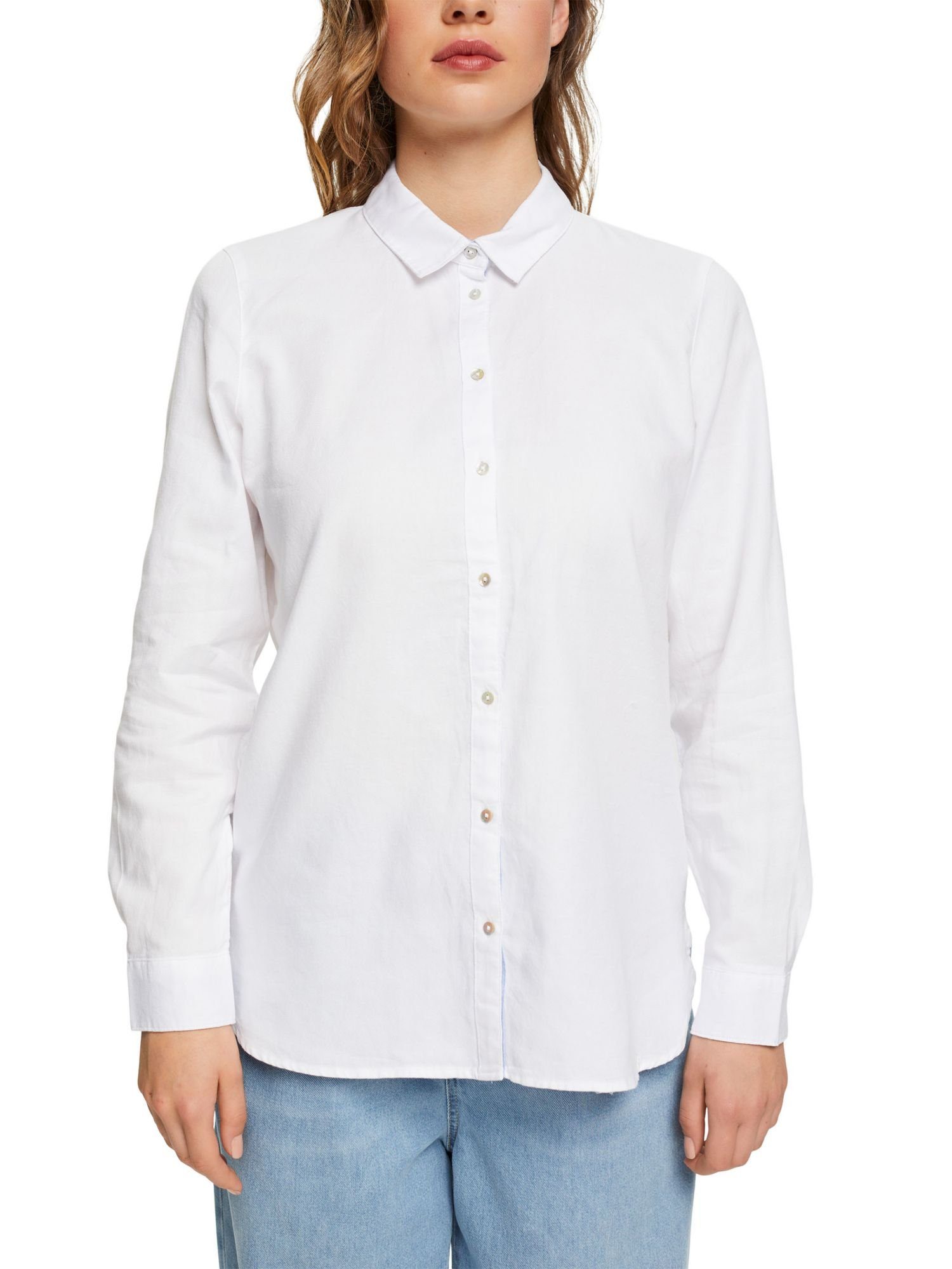 Esprit Langarmbluse Baumwolle WHITE 100% Hemd-Bluse aus
