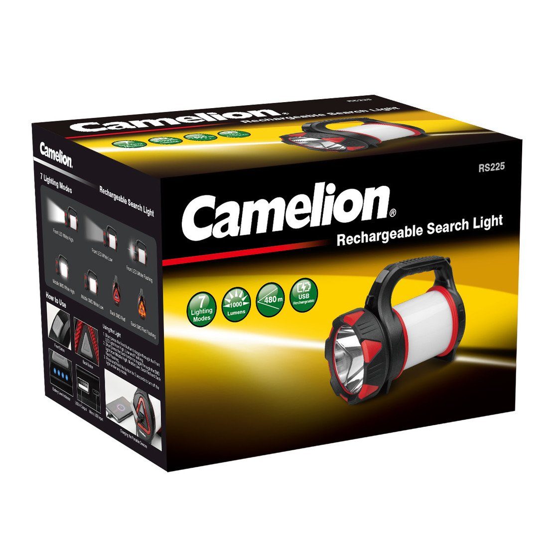 CAMELION Scheinwerfer 10W: RS225 LED Suchscheinwerfer Camelion Akku