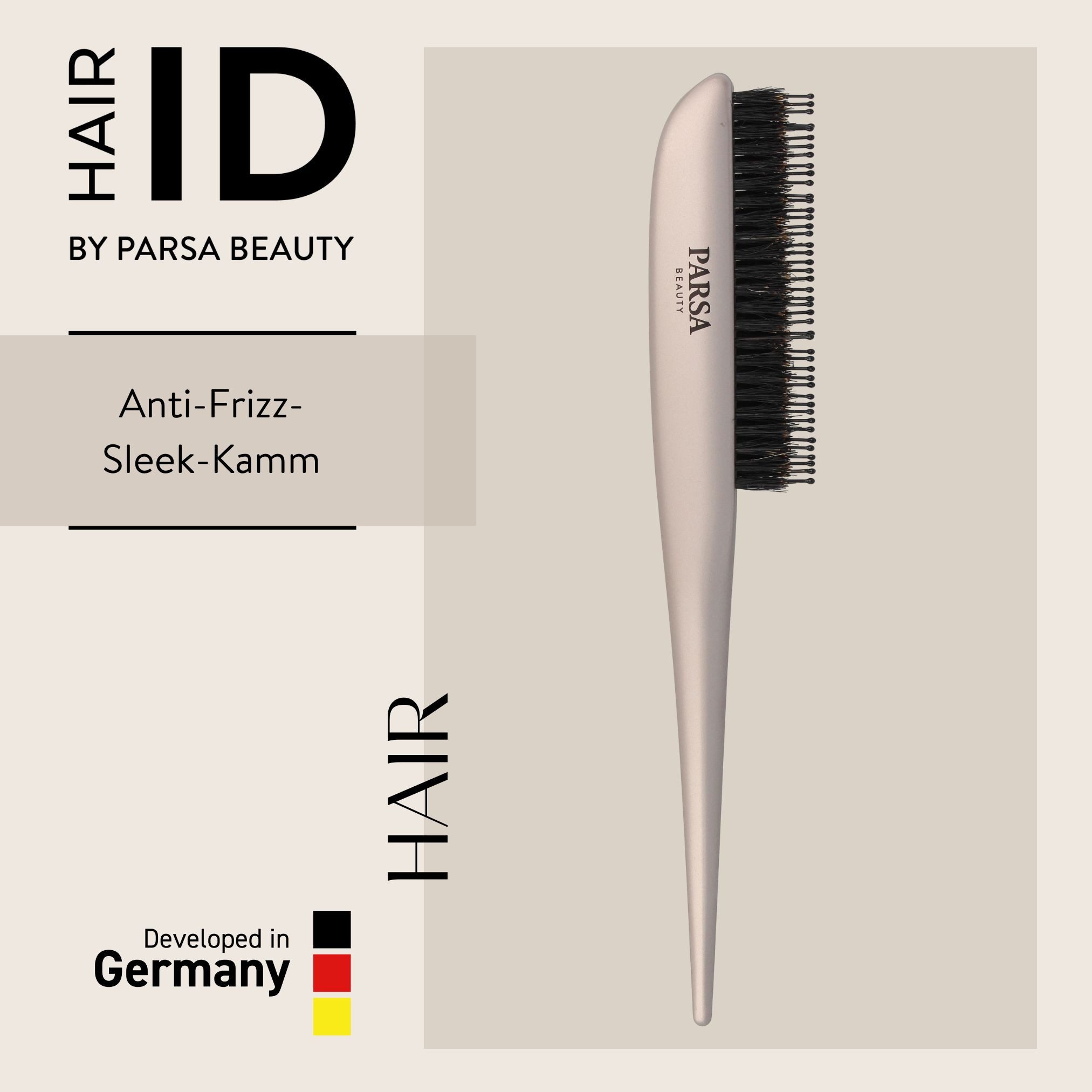 PARSA Beauty Haarkamm Hair ID Anti-Frizz Sleek Kamm mit Naturborsten für Glanz-Looks