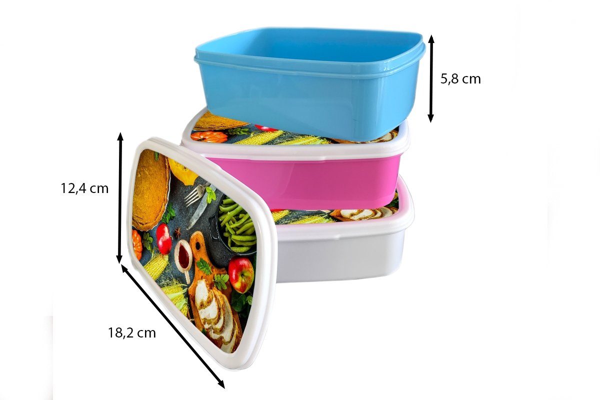 MuchoWow Lunchbox Gemüse - Gewürze Kinder für - Kunststoff, Brotbox (2-tlg), Mädchen Erwachsene, Besteck für und und Brotdose, Kuchen, weiß - Jungs
