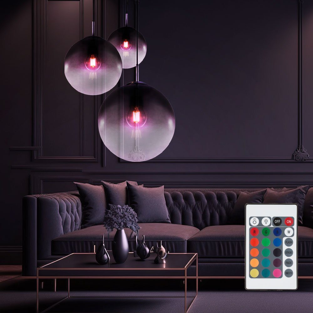 etc-shop LED Pendelleuchte, Wohn Farbwechsel, Zimmer Warmweiß, Chrom Glas Decken inklusive, Lampe Fernbedienung Leuchtmittel Pendel