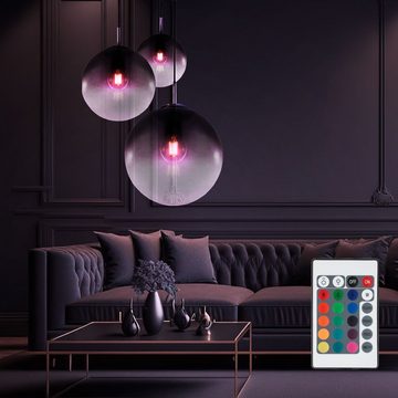 etc-shop LED Pendelleuchte, Leuchtmittel inklusive, Warmweiß, Farbwechsel, Chrom Decken Pendel Lampe Wohn Zimmer Fernbedienung Glas