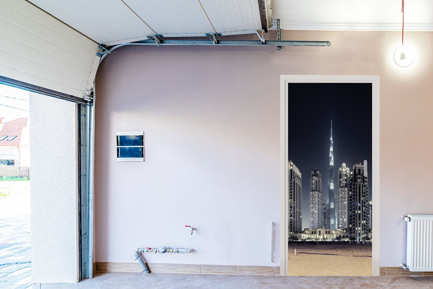 MuchoWow Türtapete Türaufkleber, Tür, für mit 75x205 den St), Fototapete Der über erhellt Burj Himmel (1 Matt, Khalifa cm bedruckt, Dubai anderen