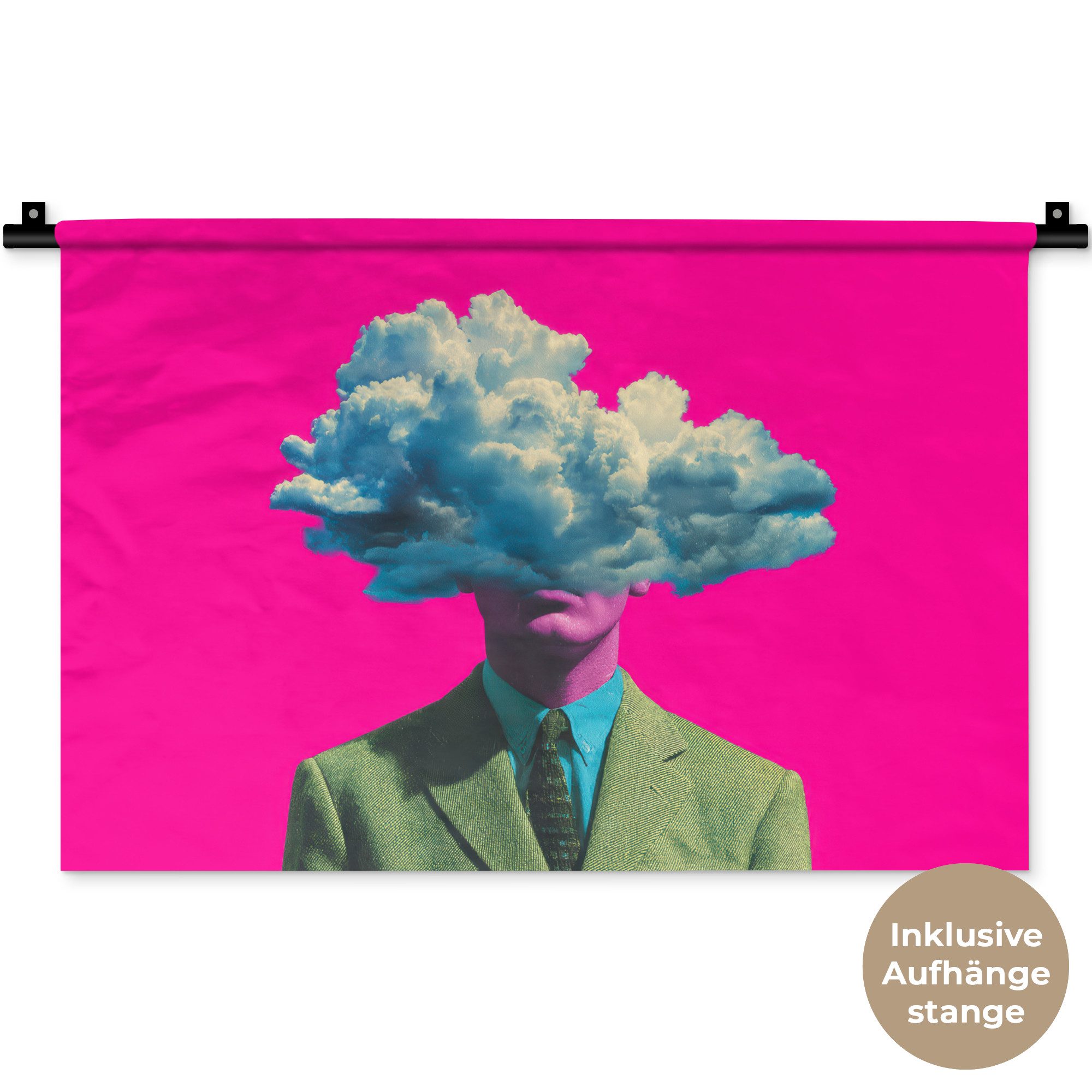 MuchoWow Wandteppich Mann - Anzug - Wolke - Rosa, Rechteckig, Höhe: 3 mm, Wandteppich für Wohnzimmer, Schlafzimmer, 60x40 cm