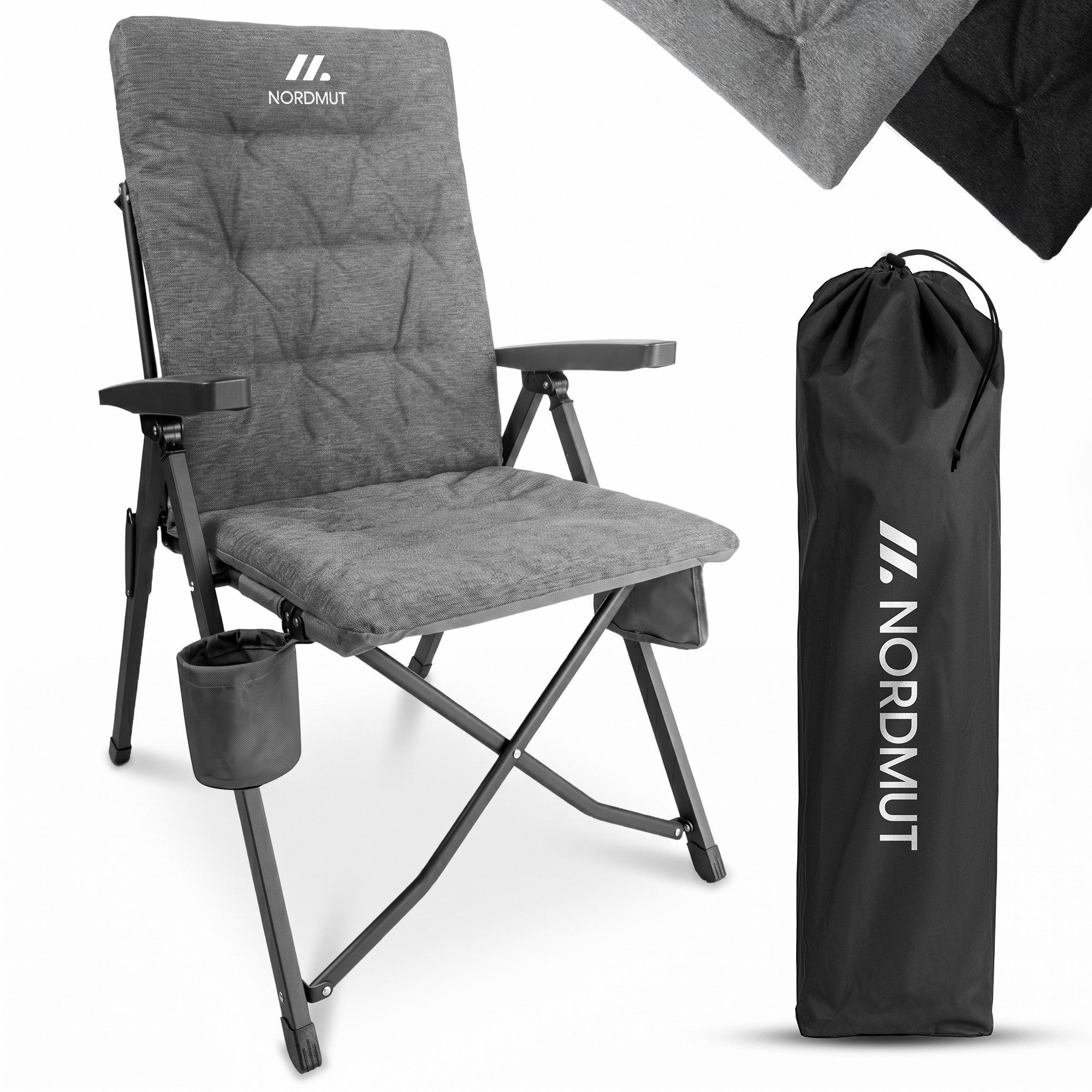 Nordmut Campingstuhl verstellbare Rückenlehne 4-fach, gepolstert, kompakt, Sitzen & Liegen (Spar-Set, 1 St), hohe Lehne, klappbar, 140kg belastbar, ergonomische Sitzform, Armlehne