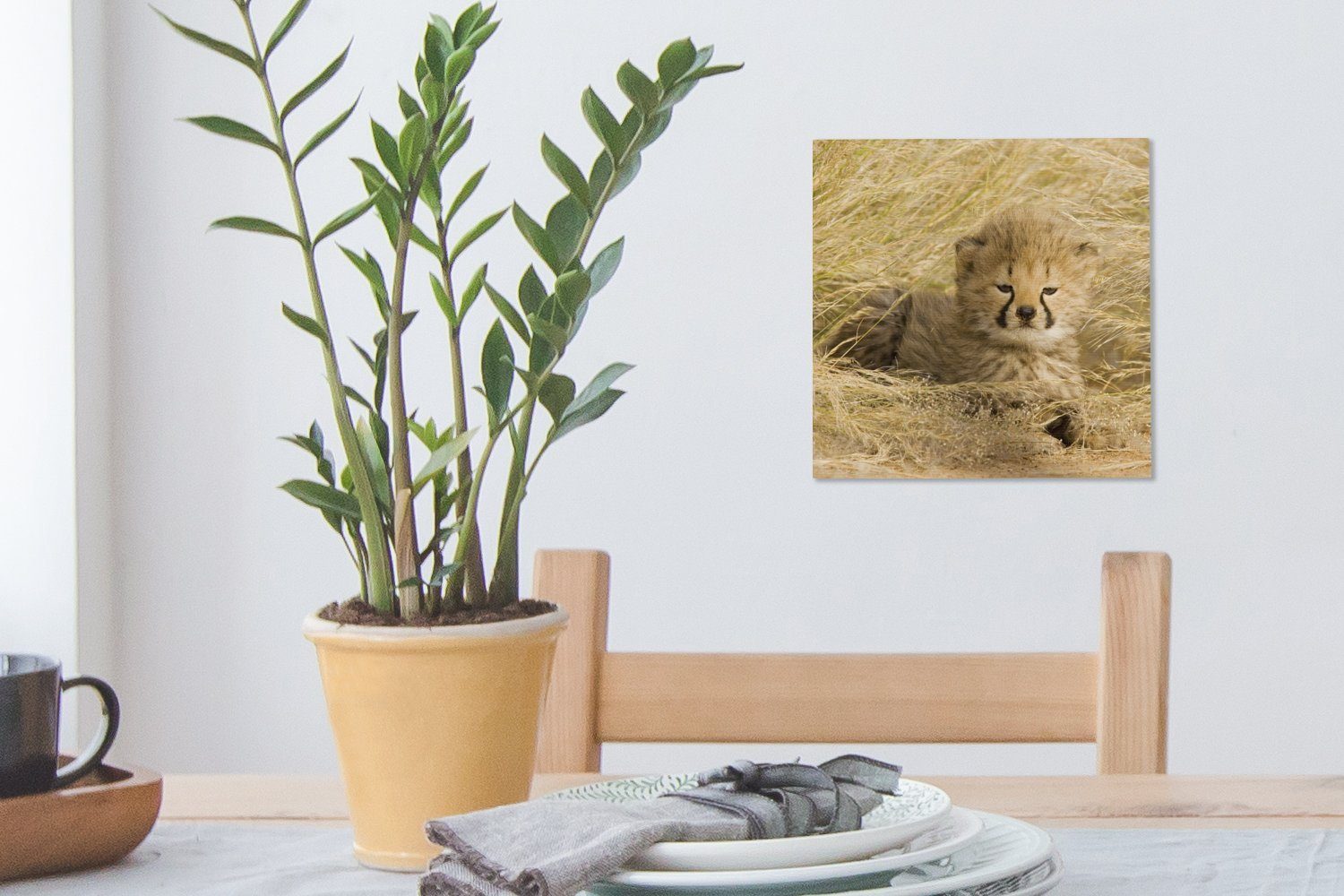 OneMillionCanvasses® Leinwandbild Gepard Leinwand für (1 Jung Bilder - Schlafzimmer St), - Wohnzimmer Gras