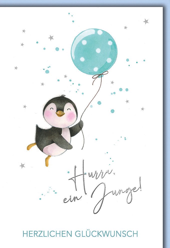 Grußkarten Geburt - Baby - Freudiges Ereignis - Karte mit Umschlag - Pinguin mit