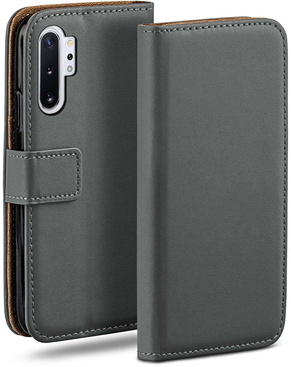 moex Handyhülle für Samsung Galaxy Note 10 Plus 5G Hülle Klappbar Book Case Dunkelgrau 6,8 Zoll, Klapphülle Kartenfach Flip Cover Handytasche Leder Optik Schutzhülle