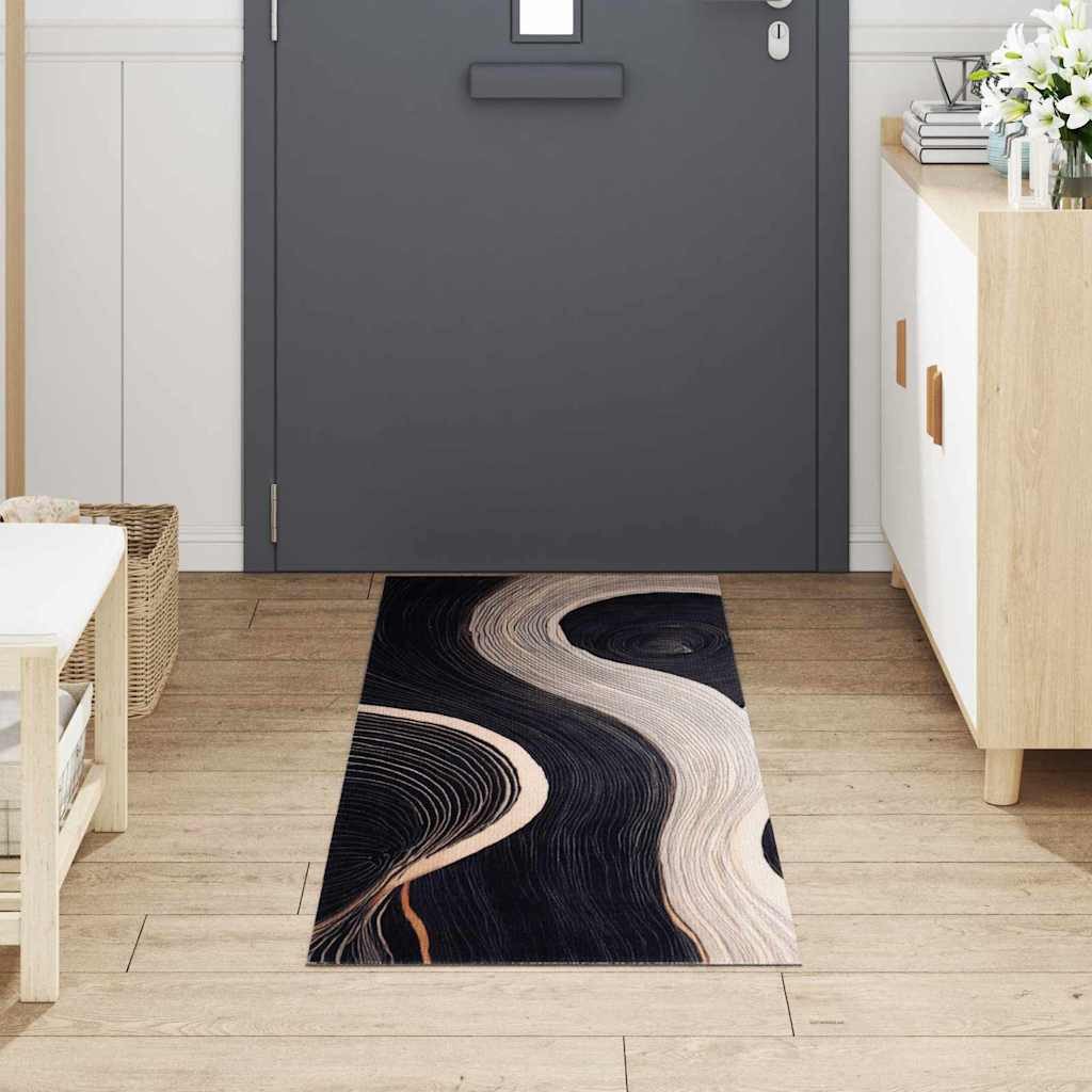 vidaXL Fußmatte Küchen Teppich Schwarz 180 x 60 cm Samt, Rechteckig – Bild 3 von 5