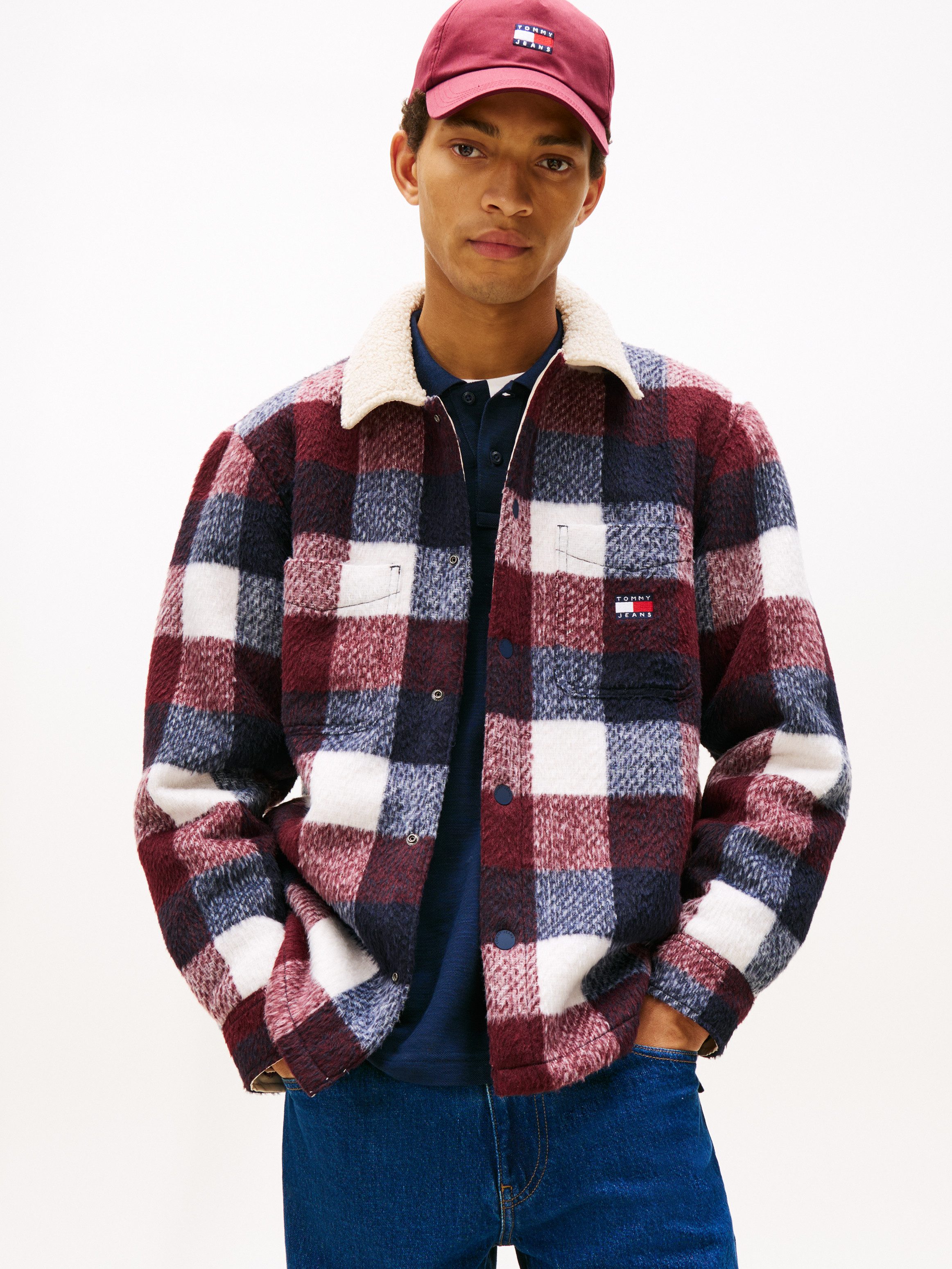 Tommy Jeans Karohemd CHECK TEDDY OVERSHIRT Overshirt Jacke Holzfäller kRegu günstig online kaufen